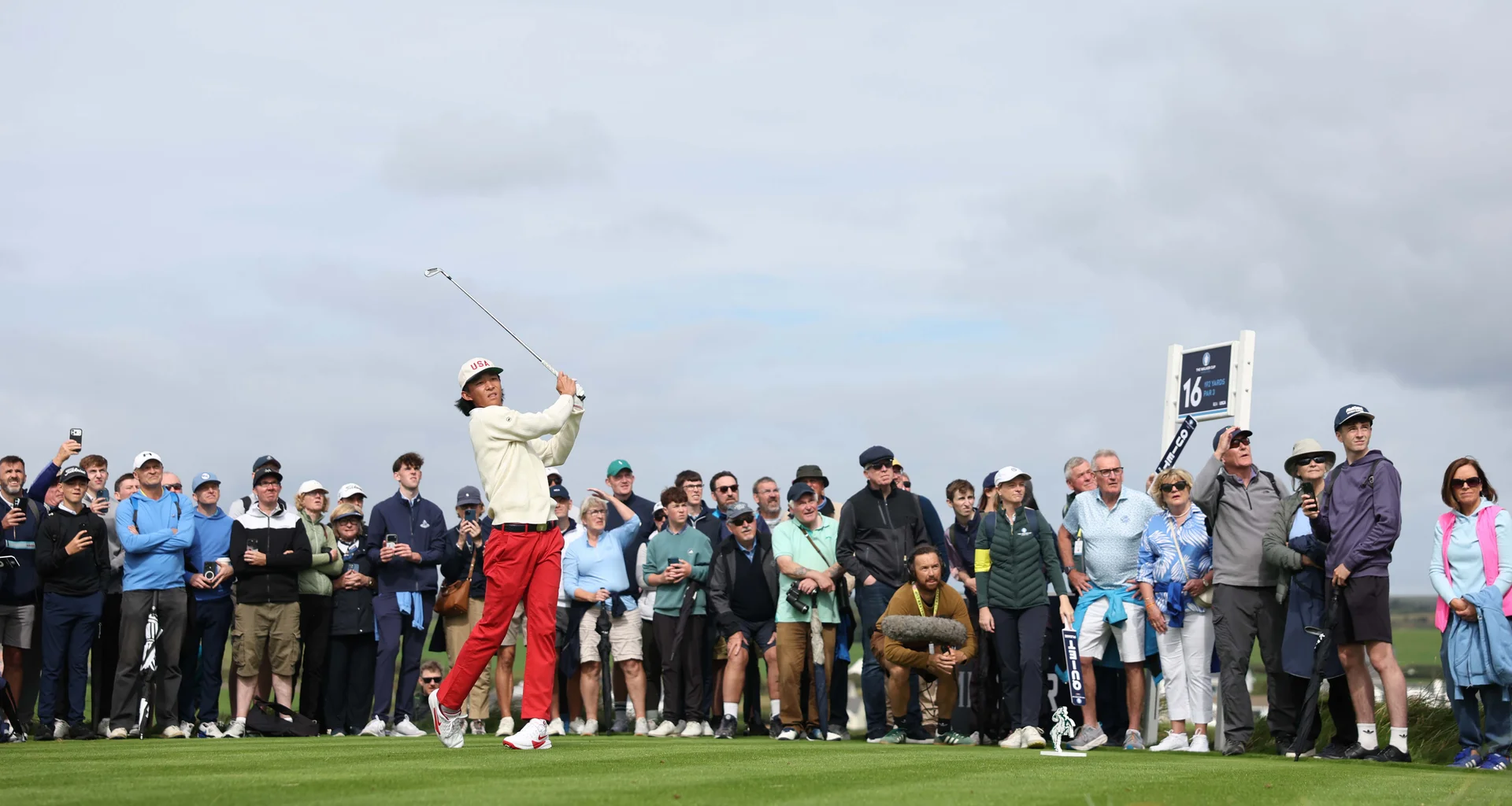 Ethan Fang in action during day one of the 2026 Walker Cup at Lahinch.