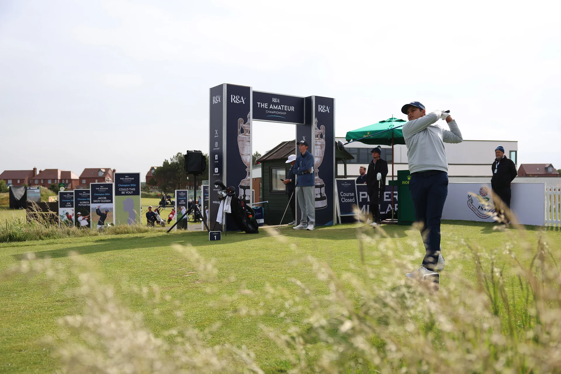 Anshul Mishra of India tees off during Day One of the 2026 Amateur Championship at West Lancashire Golf Club.