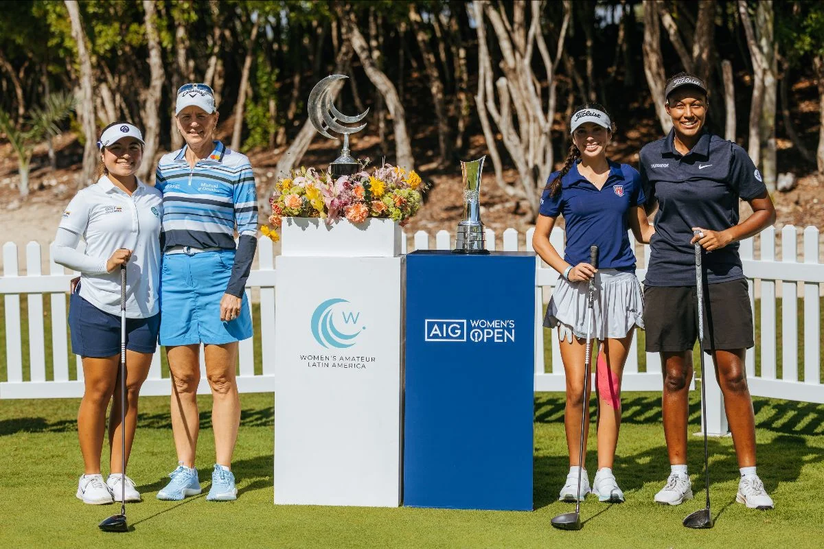 Annika Sörenstam pictured with (from left to right) María José Marín, Krishny Elwin and Emily Odwin on the 1st tee on the final day of the Women's Amateur Latin America championship in Mexico
