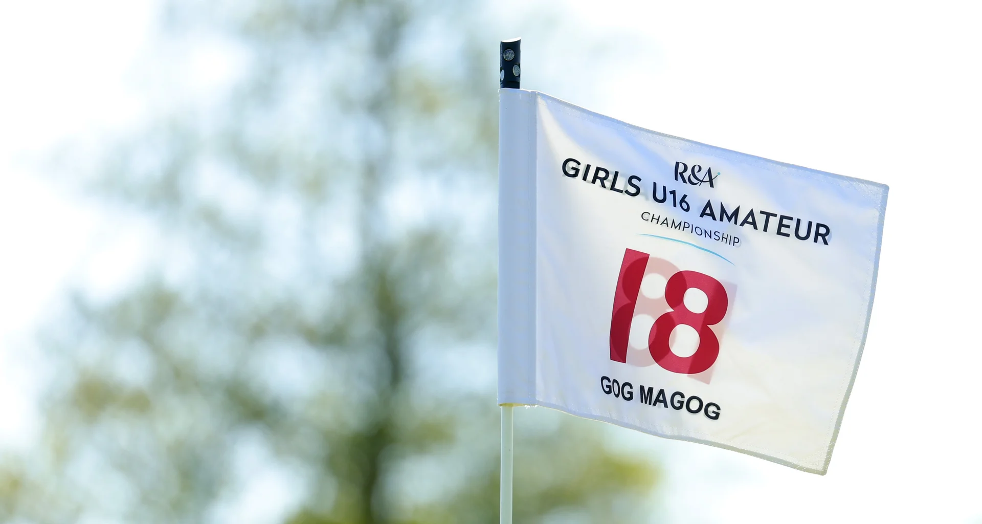 A view of the 18th green pin flag during a practice round prior to the R&A Girls U16 Amateur Championship at Gog Magog Golf Club.