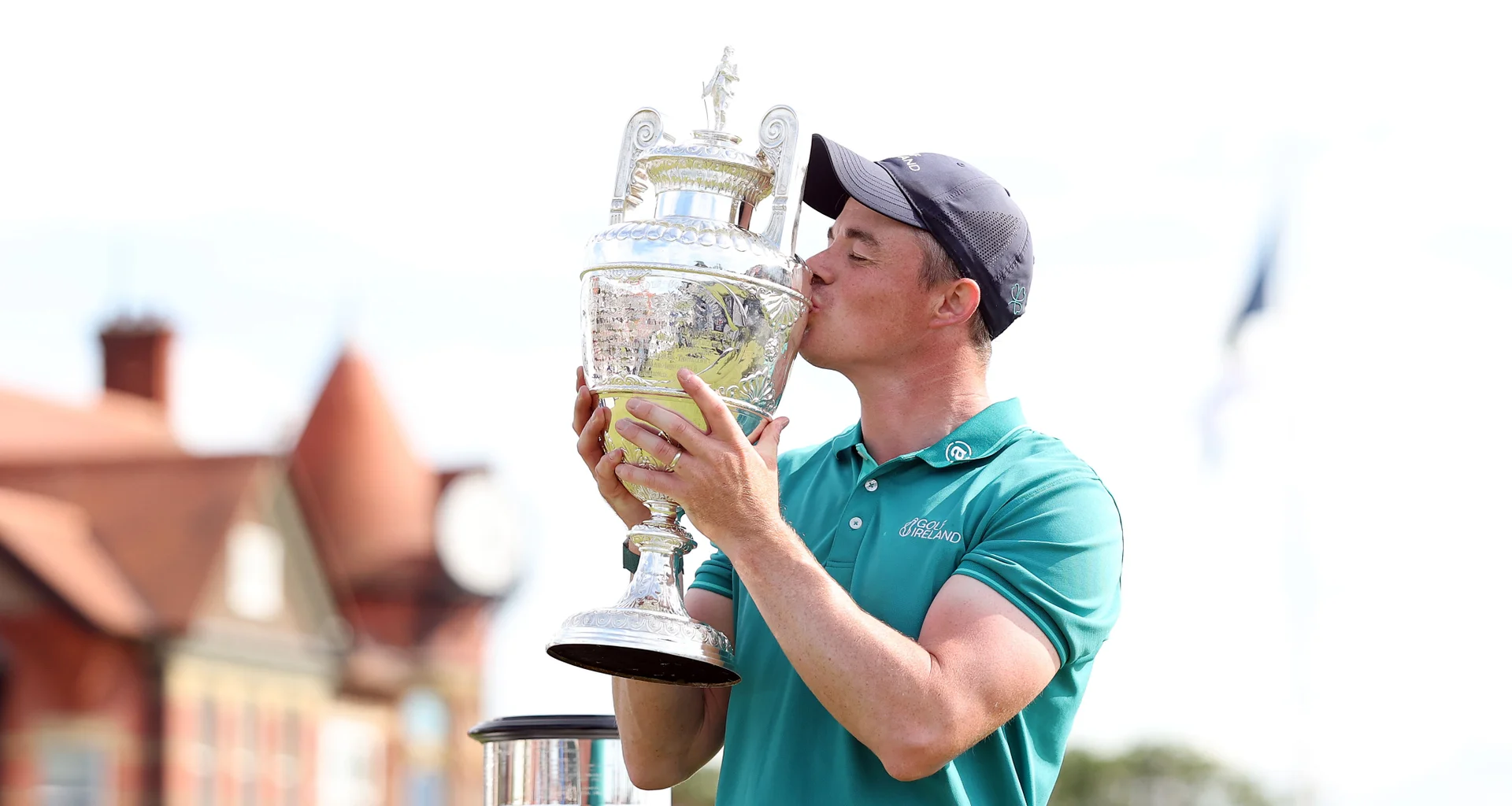 Stuart Grehan lifts the trophy after winning The 131st Amateur Championship.