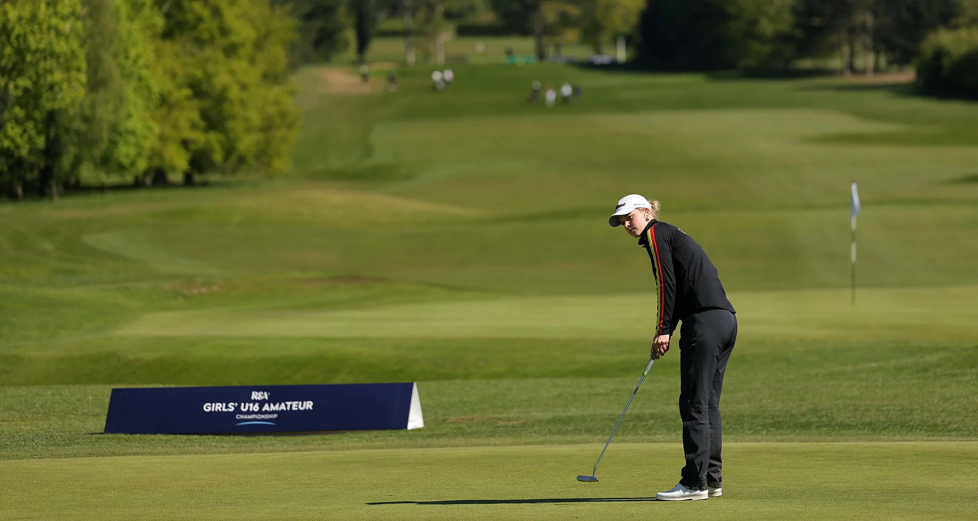 Cecilie Volckens of Germany putts on the practice green following a practice round prior to the R&A Girls U16 Amateur Championship at Gog Magog Golf Club