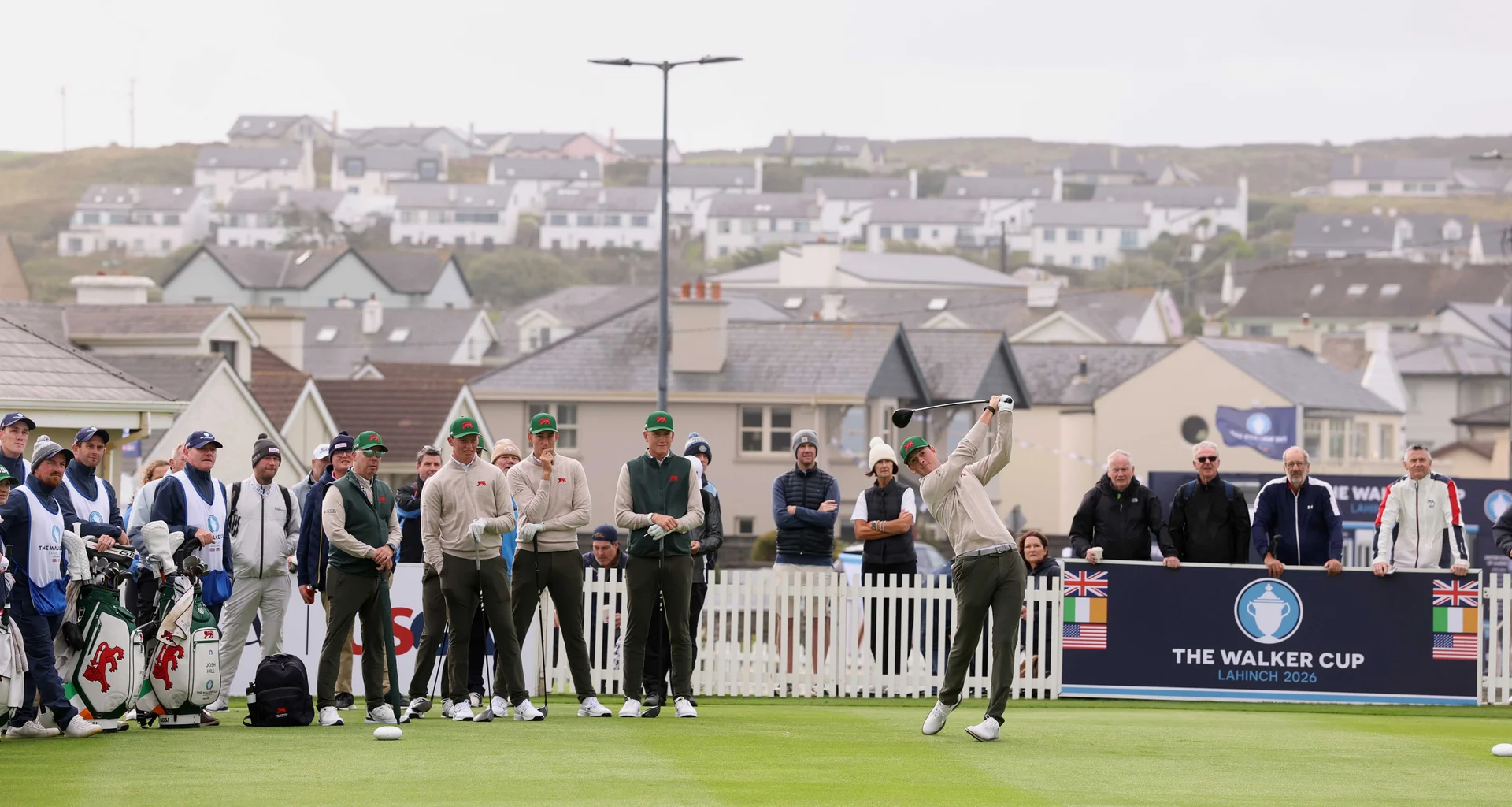 Luke Poulter of Team GB&I tees off during a practice round prior to the Walker Cup at Lahinch.