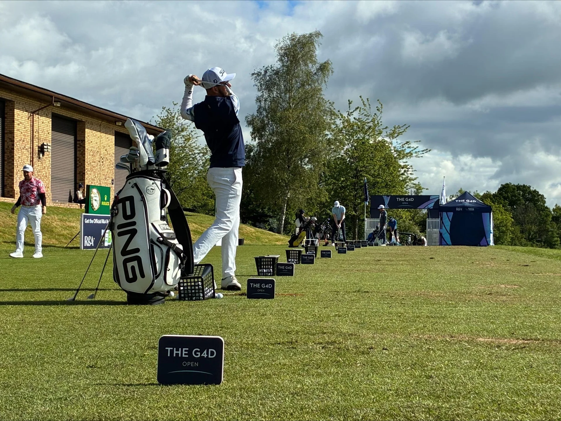 Thomas Blizzard plays a shot on the driving range at Celtic Manor.