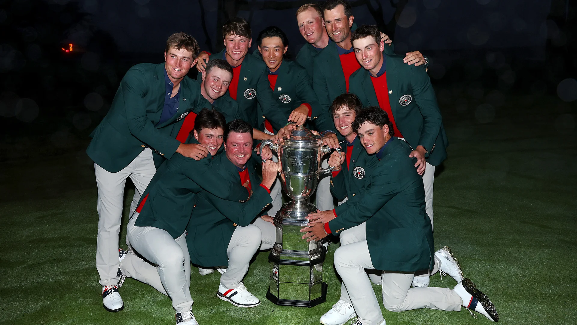 The victorious United States team with the Walker Cup
