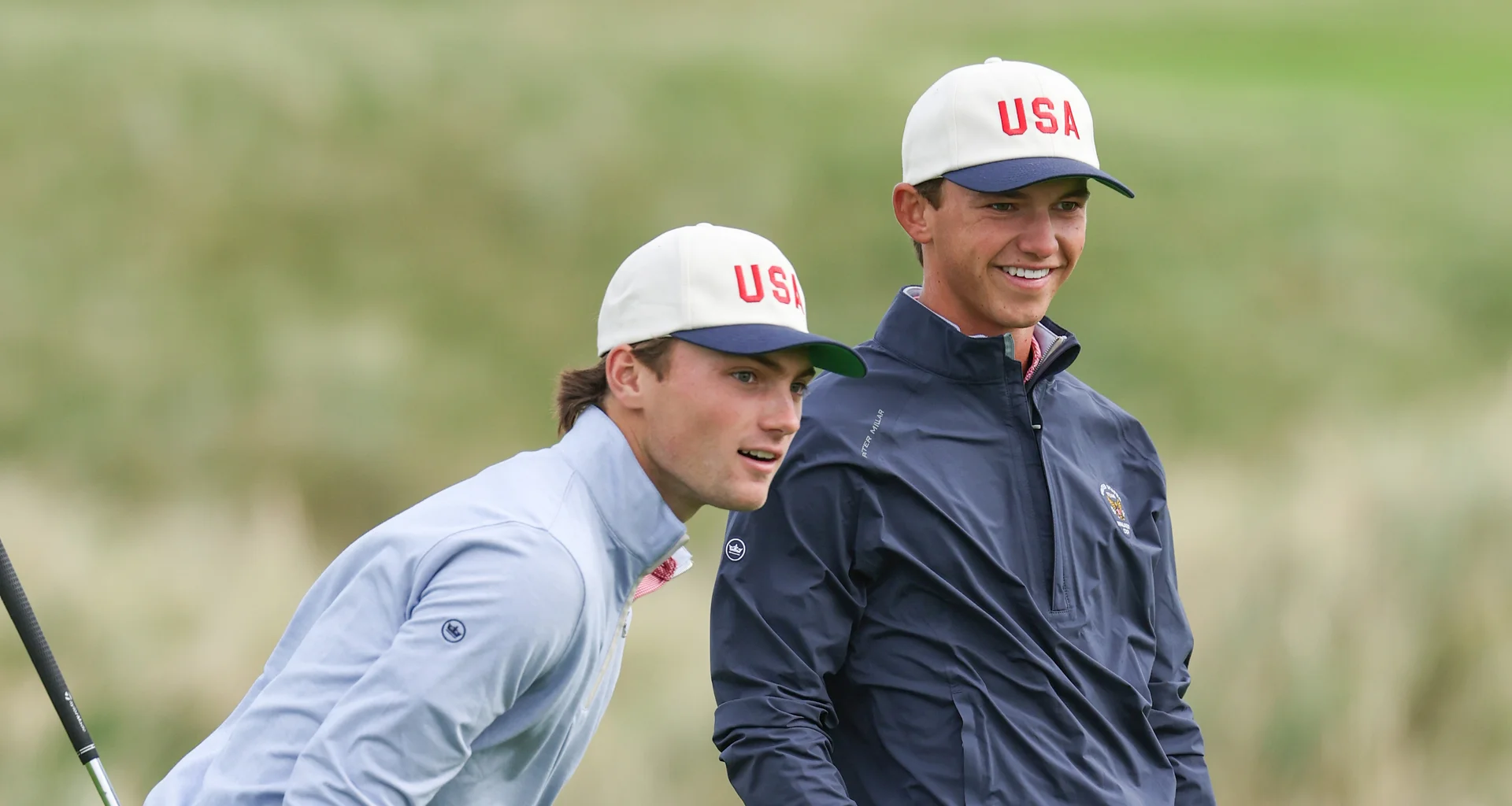 Miles Russell and Tyler Watts during practice for the 2026 Walker Cup at Lahinch.