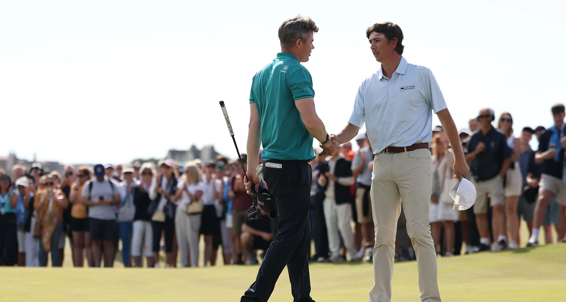 Stuart Grehan and Matt Moloney shake hands after the final of The 131st Amateur Championship.