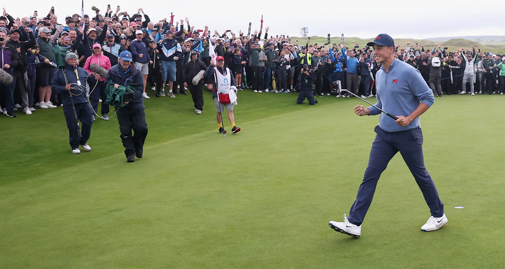 Josh Hill celebrates winning the Walker Cup for GB&I.