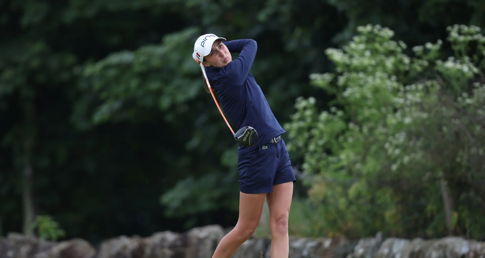Valentine Delon of France tees off during the Quarter Finals of the 2026 Women's Amateur Championship at Muirfield.
