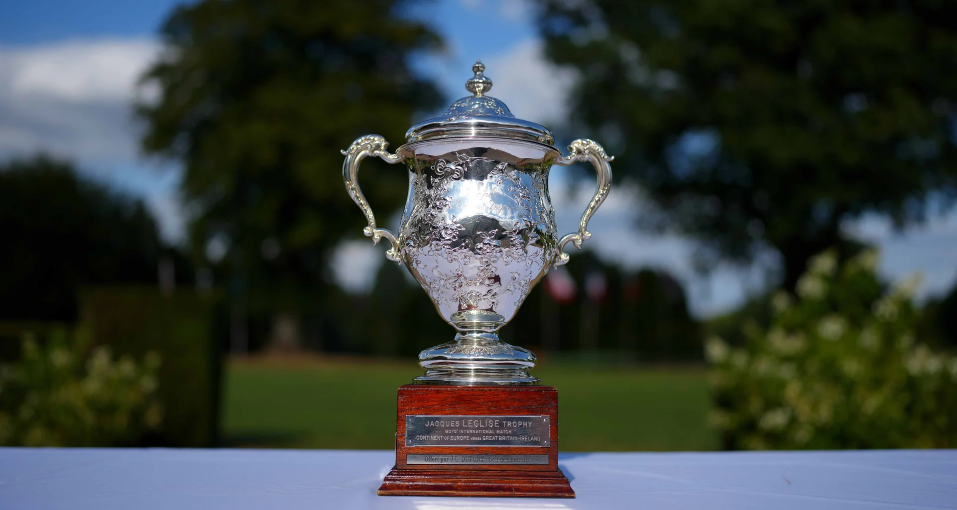 A detail shot of the Jacque Leglise trophy.