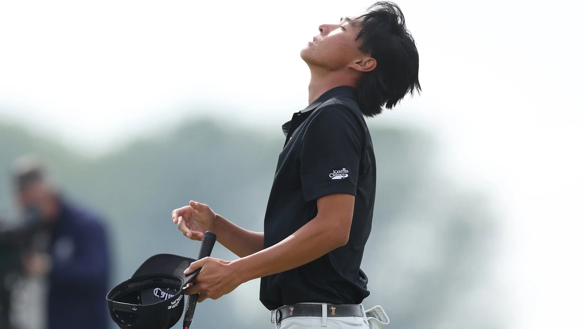 Ethan Fang celebrates after sealing his place in the final of The 130th Amateur Championship.