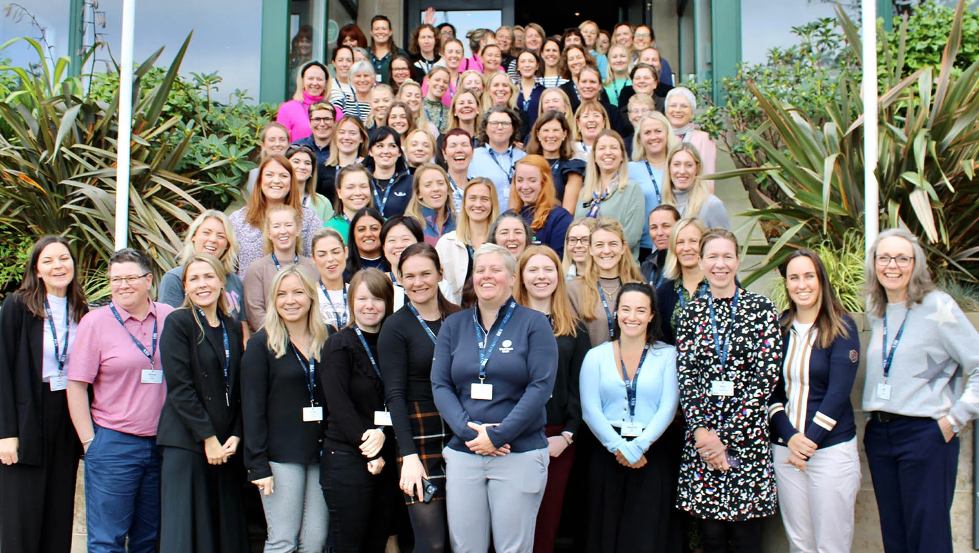 Attendees stand outside after a Women In Golf Development Leadership Programme conference.