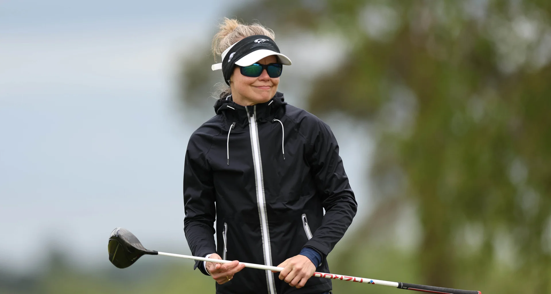 Alessandra Donati smiles after playing a shot during a practice round at The G4D Open at Celtic Manor.
