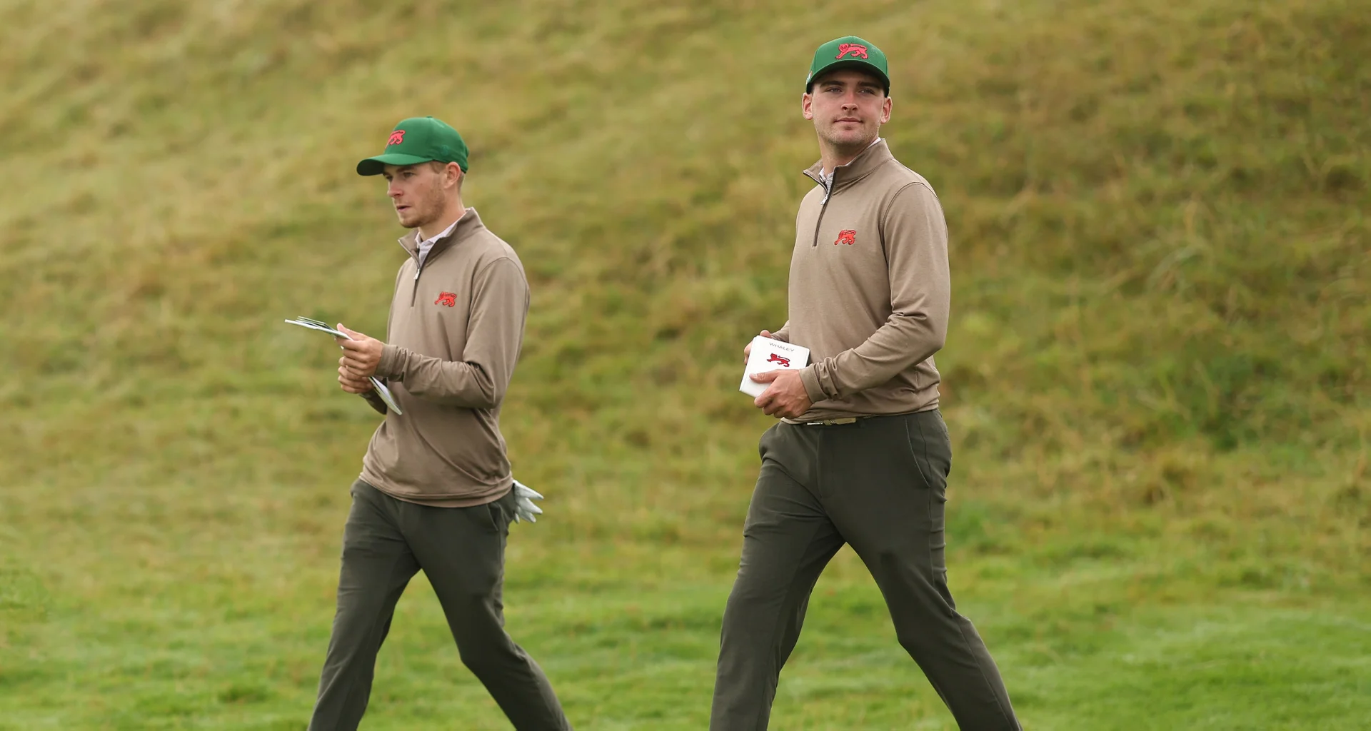 Jack Whaley and Connor Graham during practice for The 51st Walker Cup at Lahinch.