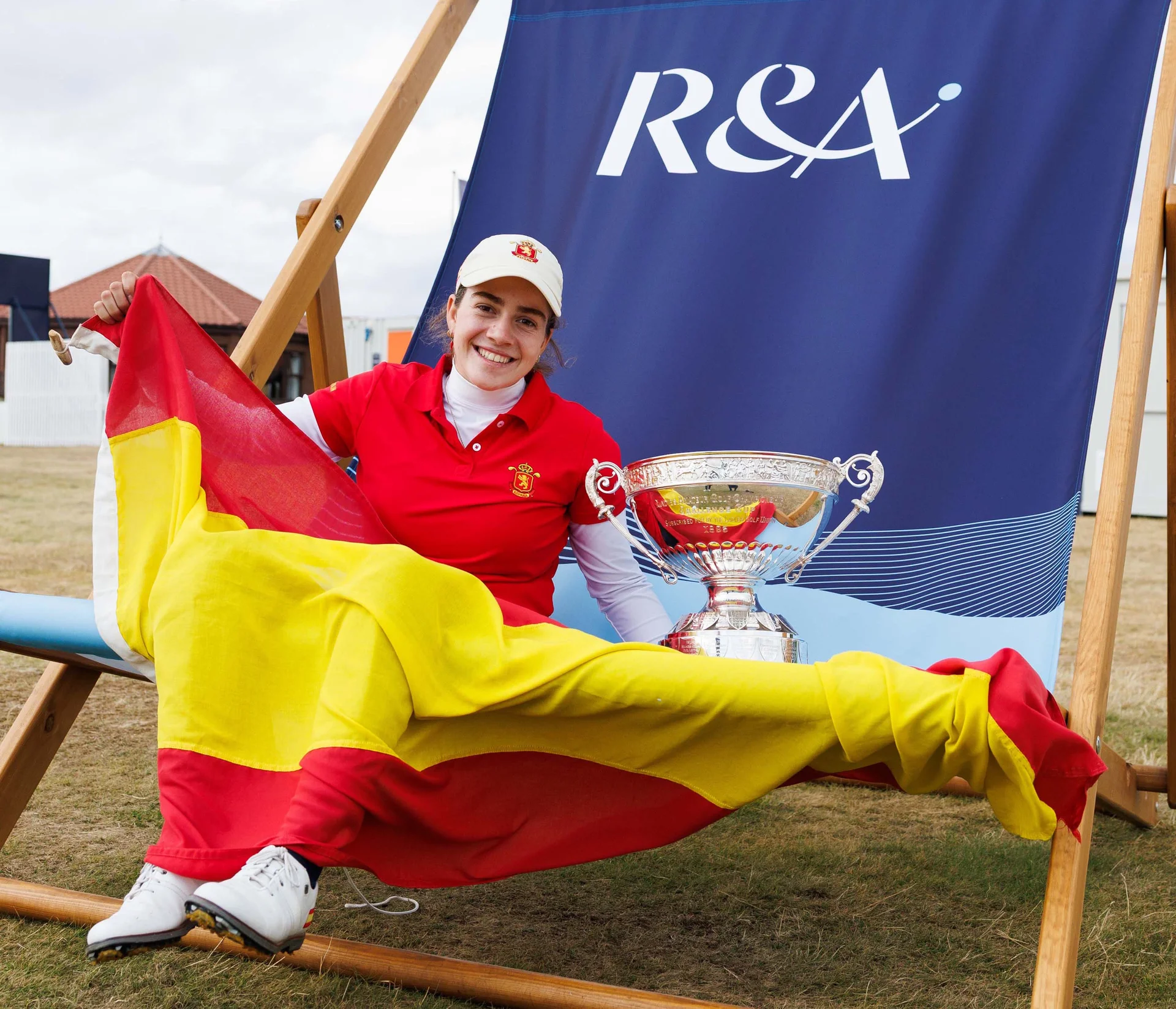 Paula Martin Sampedro celebrates after winning the Women's Amateur Championship in Nairn.