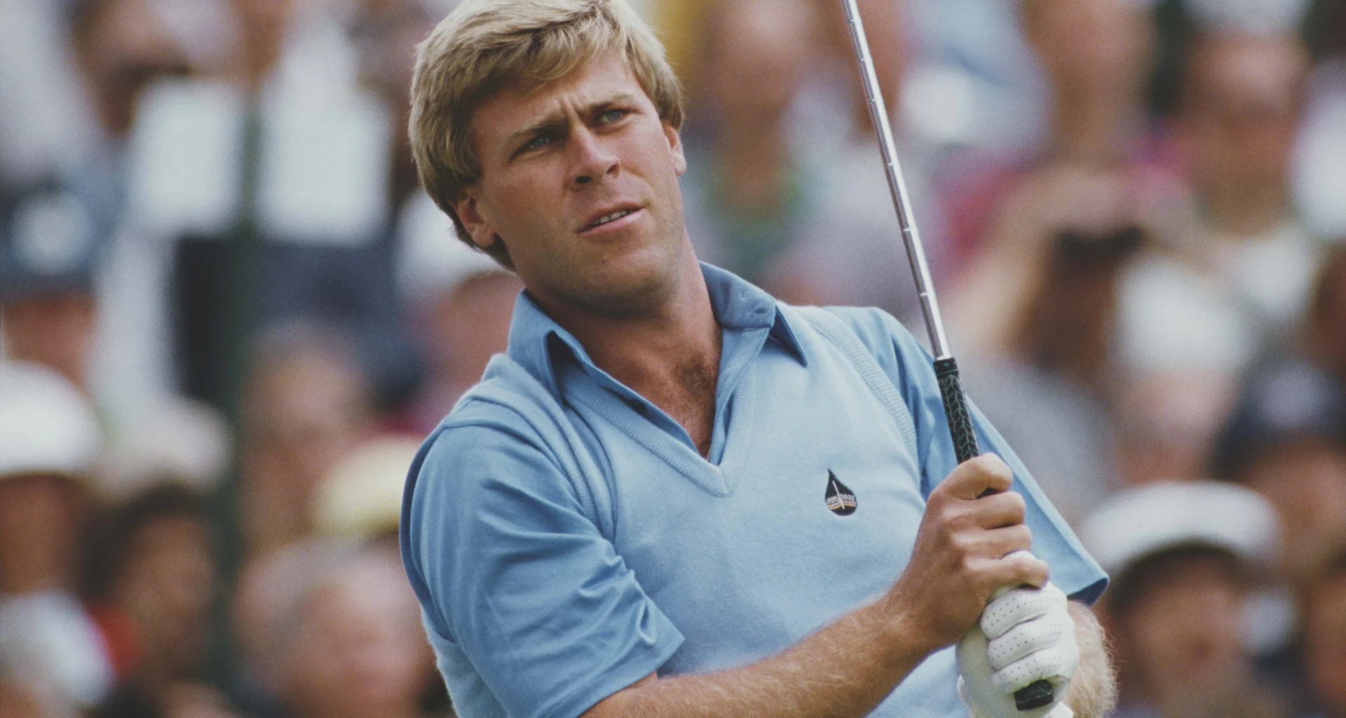 Hal Sutton watches on after a golf shot at the 85th US Open.