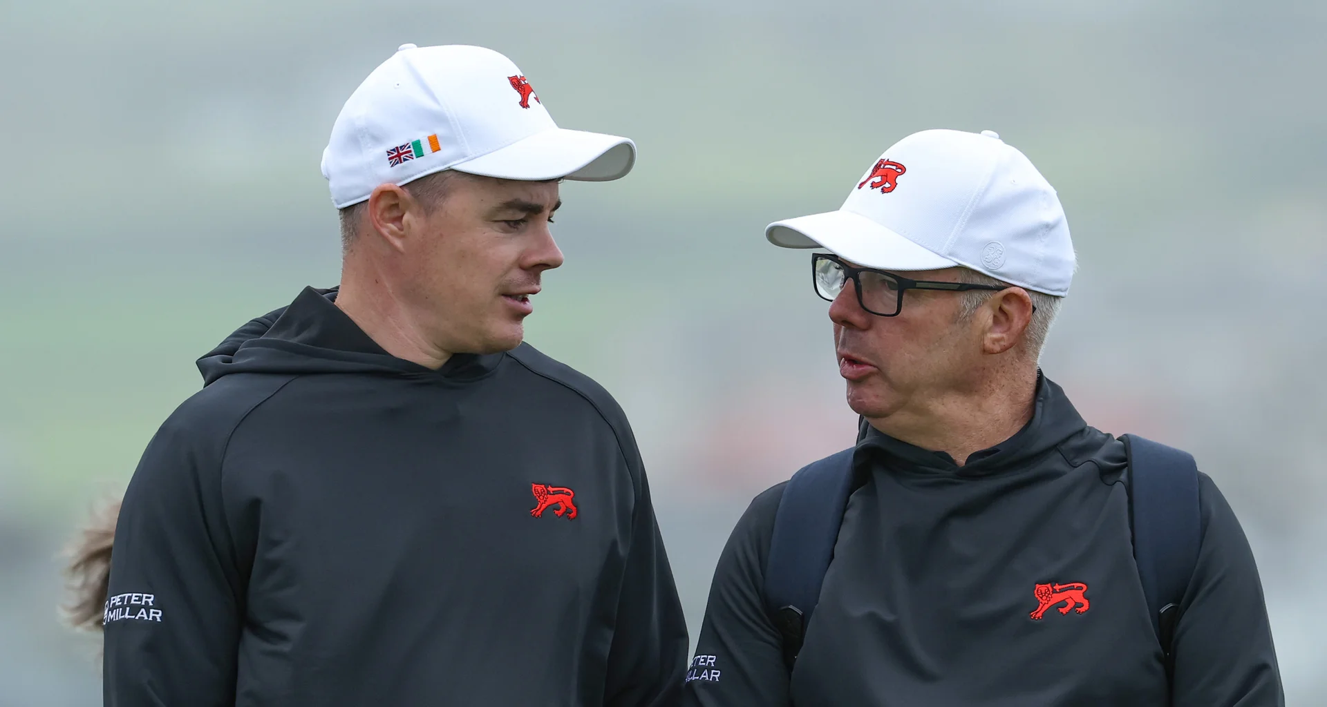 Stuart Grehan and GB&I Captain Dean Robertson in discussion during practice for the 2026 Walker Cup at Lahinch.