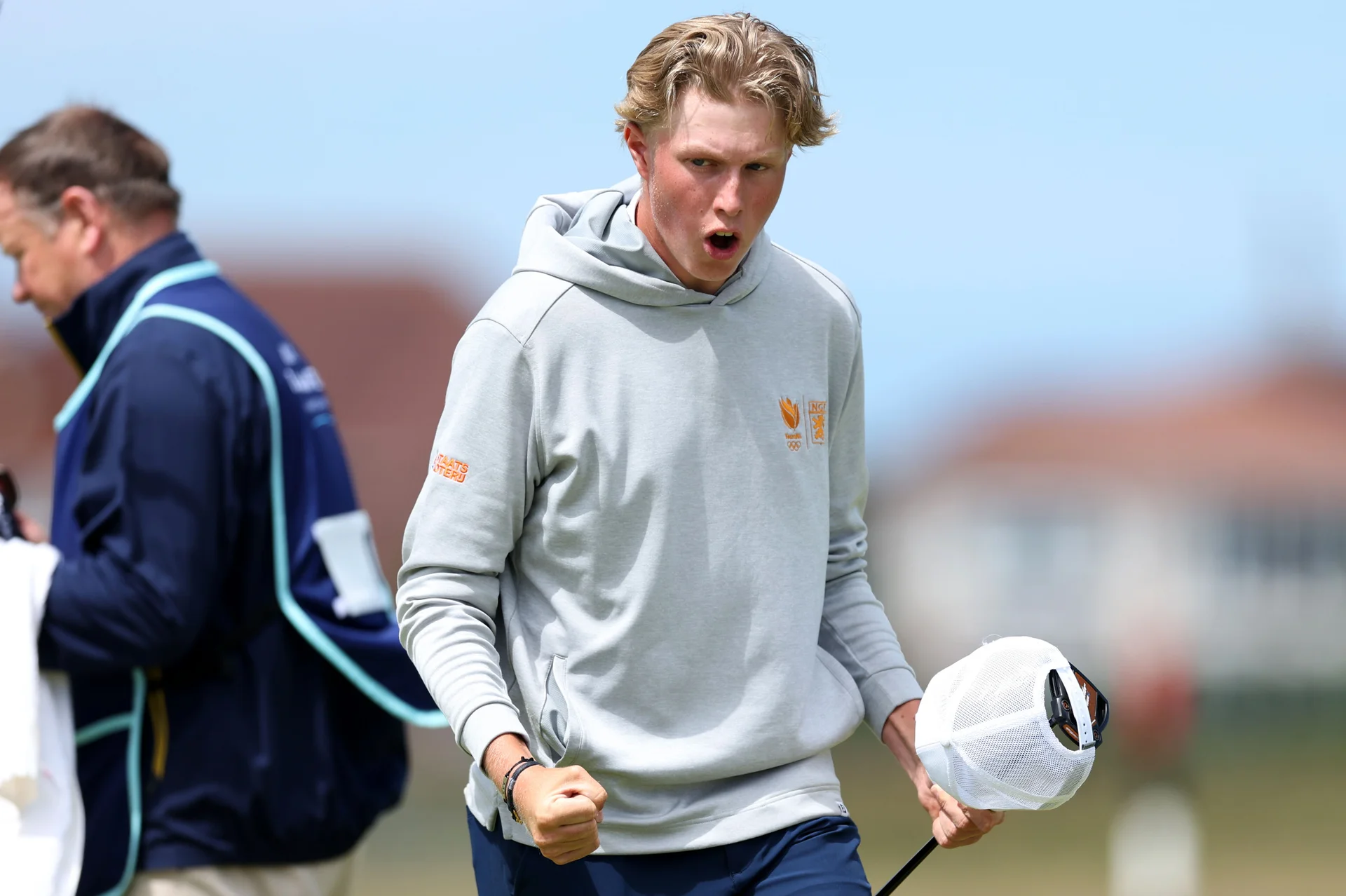 Guus Lafeber celebrates winning his match against Connor Graham at The 131st Amateur Championship.