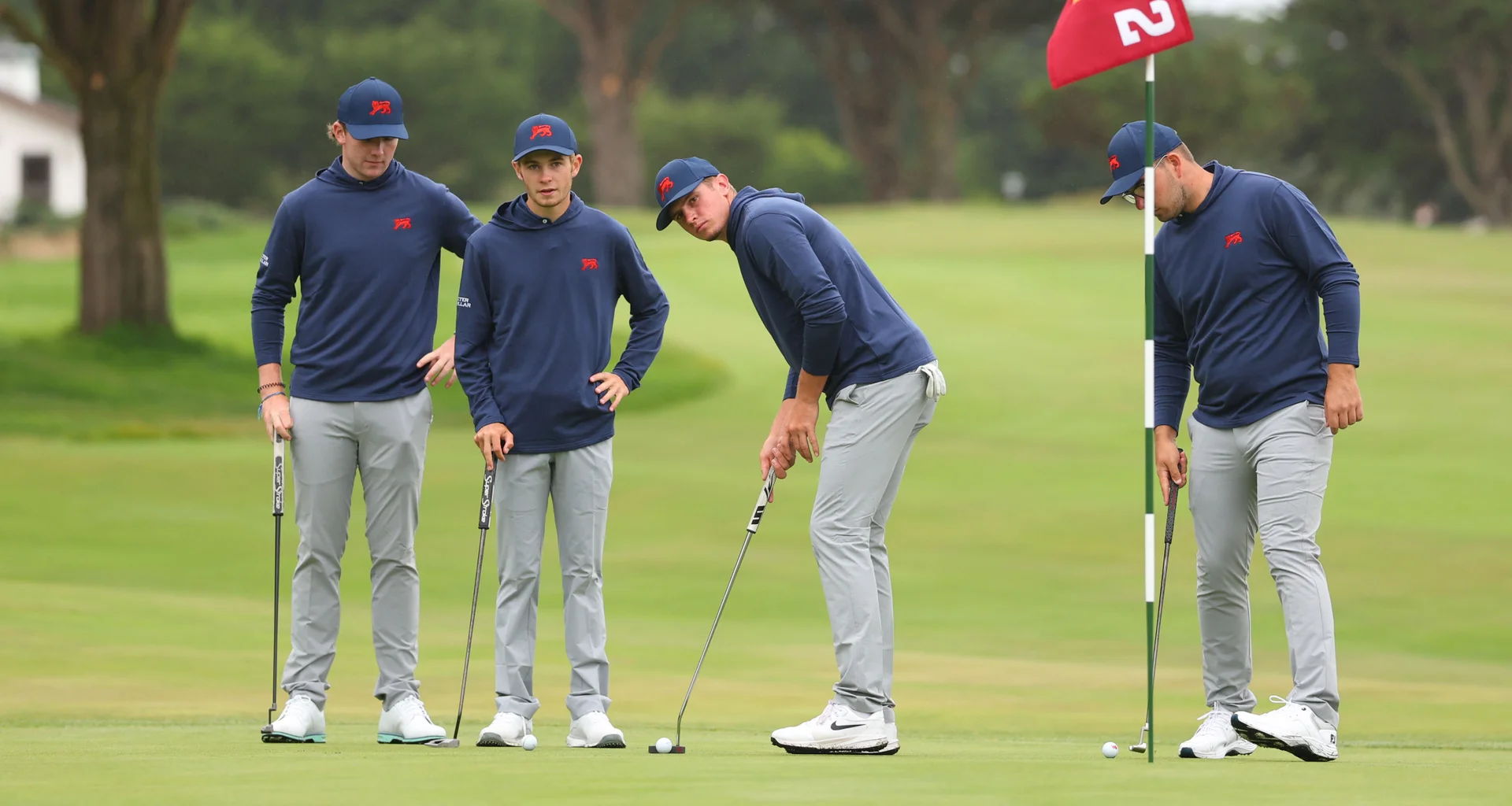 Great Britain and Ireland players practice putting during a practice day ahead of the Walker Cup at Cypress Point.