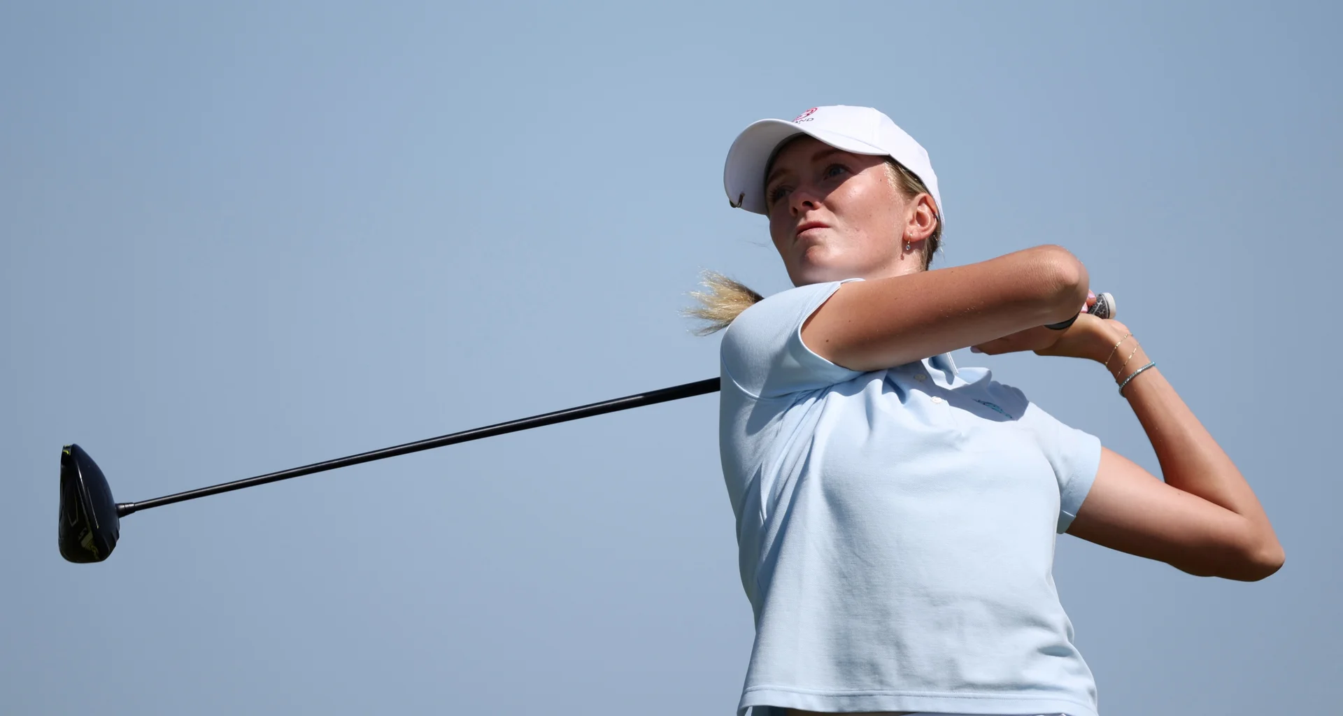 Patience Rhodes of England tees off during Day Four of the 2026 Women's Amateur Championship at Muirfield.