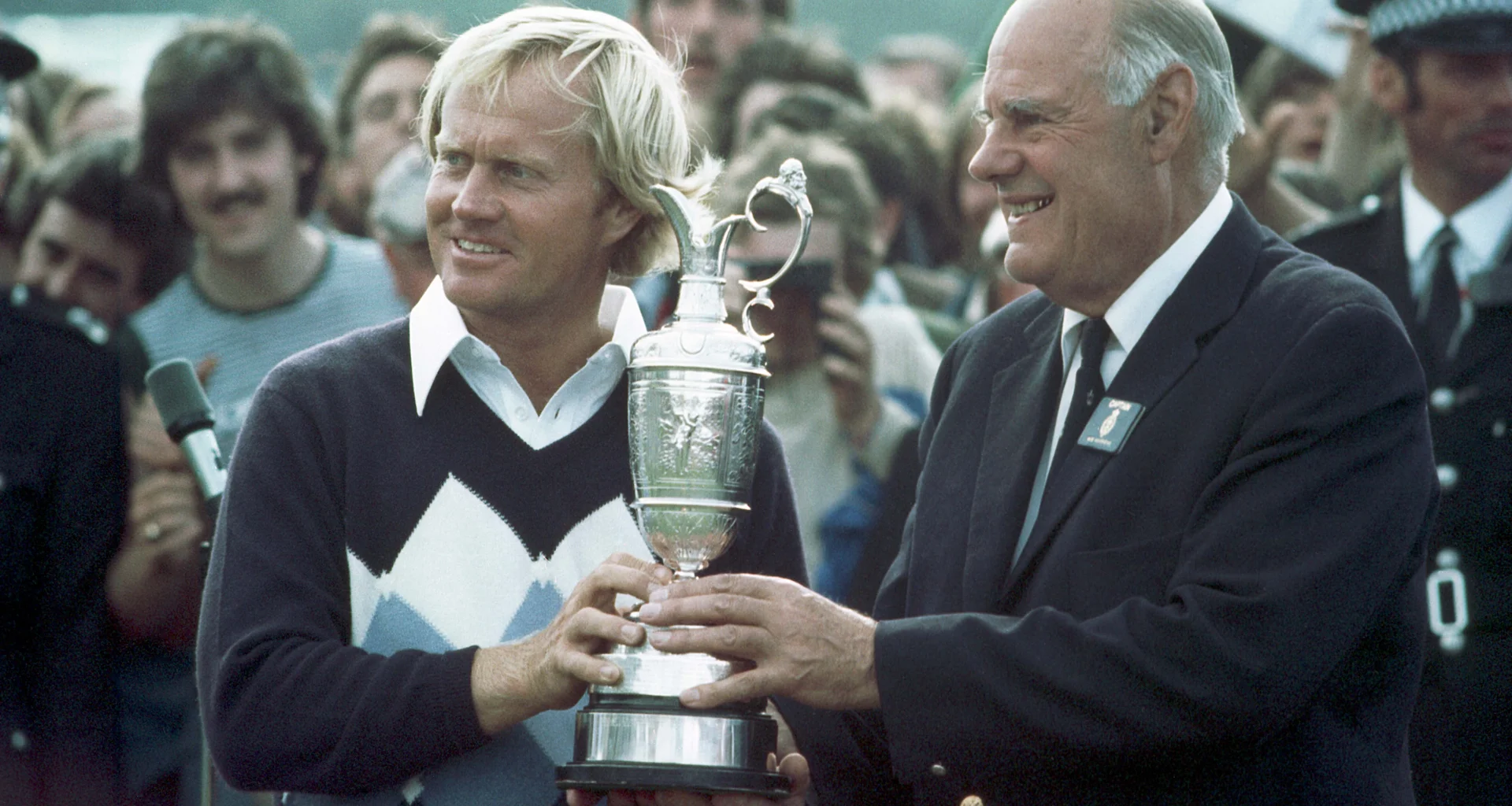 Jack Nicklaus celebrates with the Claret Jug after winning The Open at St Andrews.