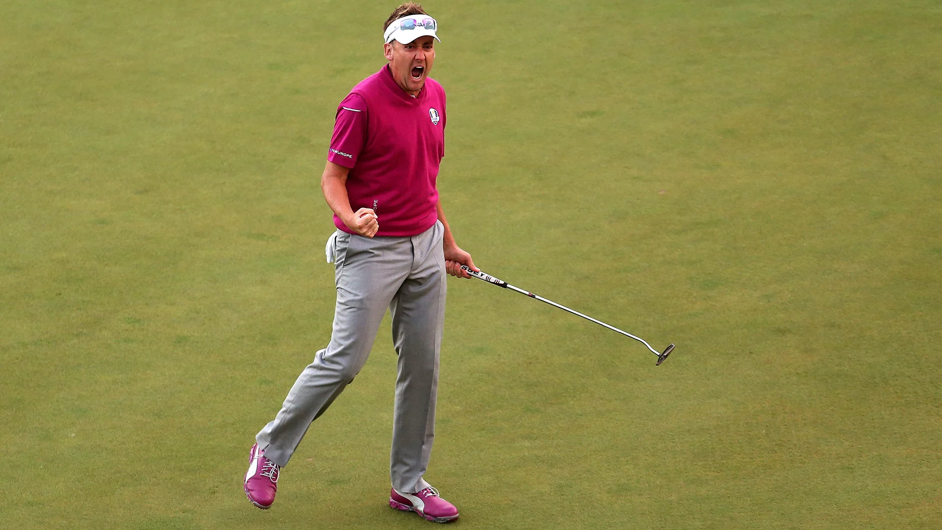Ian Poulter celebrates during Europe's remarkable fightback in the 2012 Ryder Cup