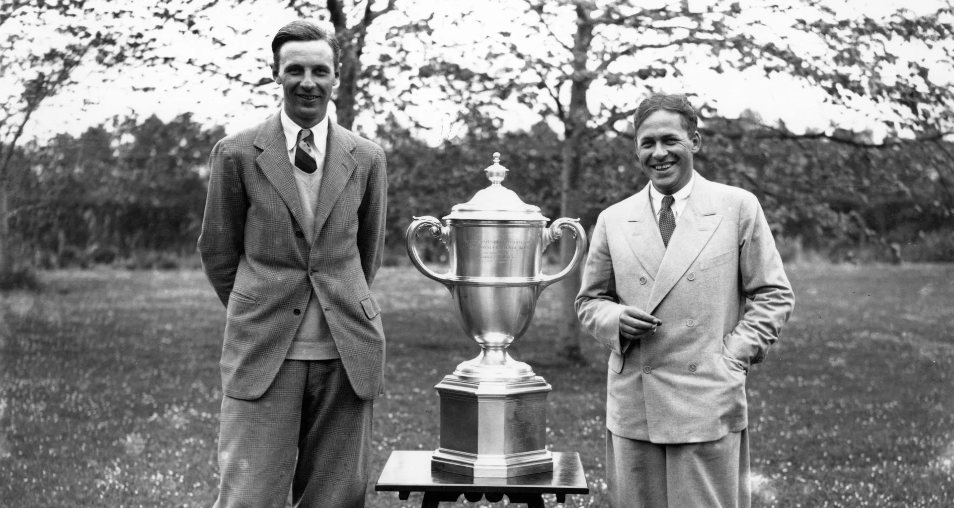 Roger Wethered and Bobby Jones pose with The Walker Cup in 1930.