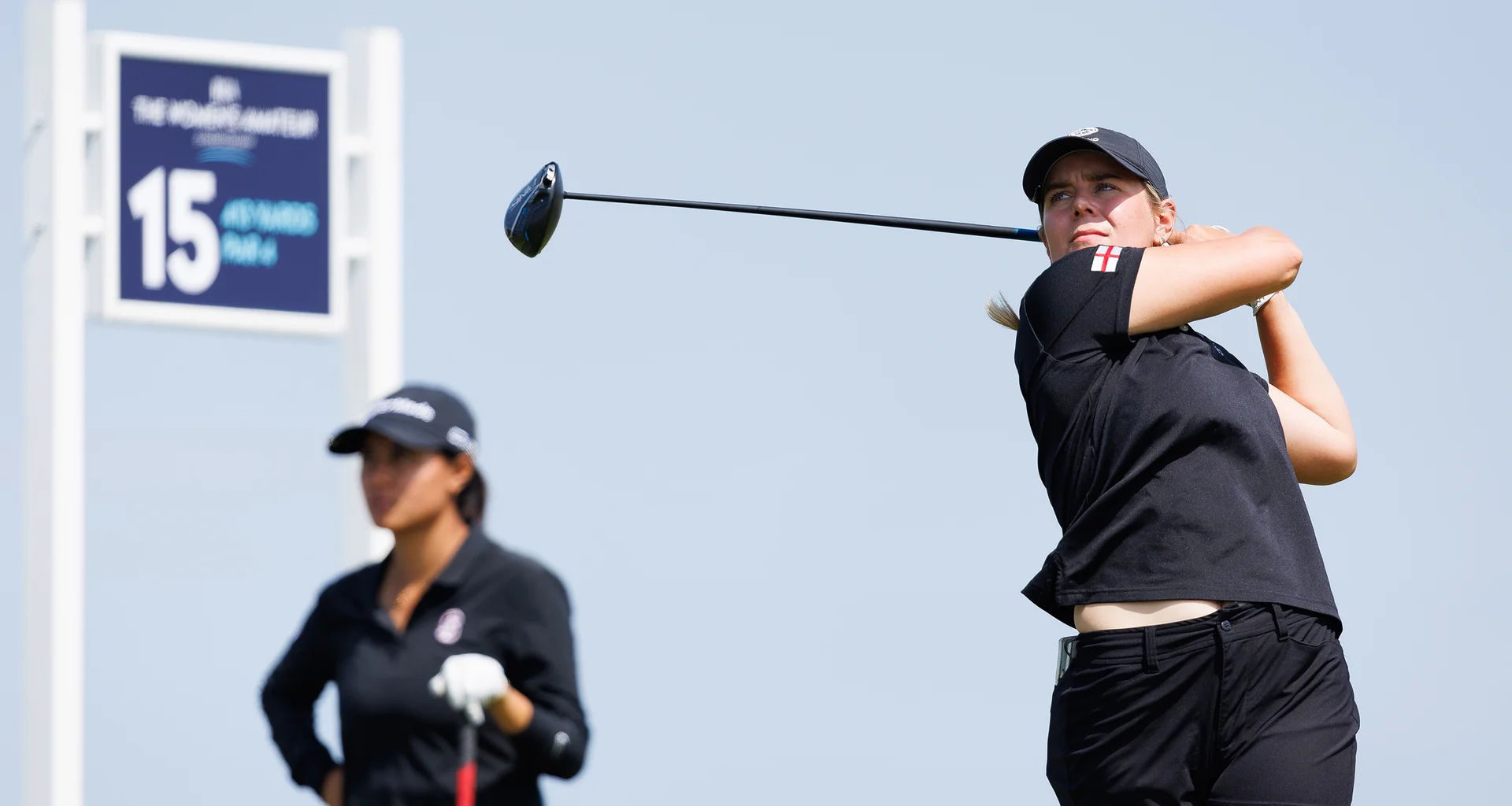 Lily Hirst of England plays a tee shot during Day Two of the 2026 Women's Amateur Championship at Muirfield.