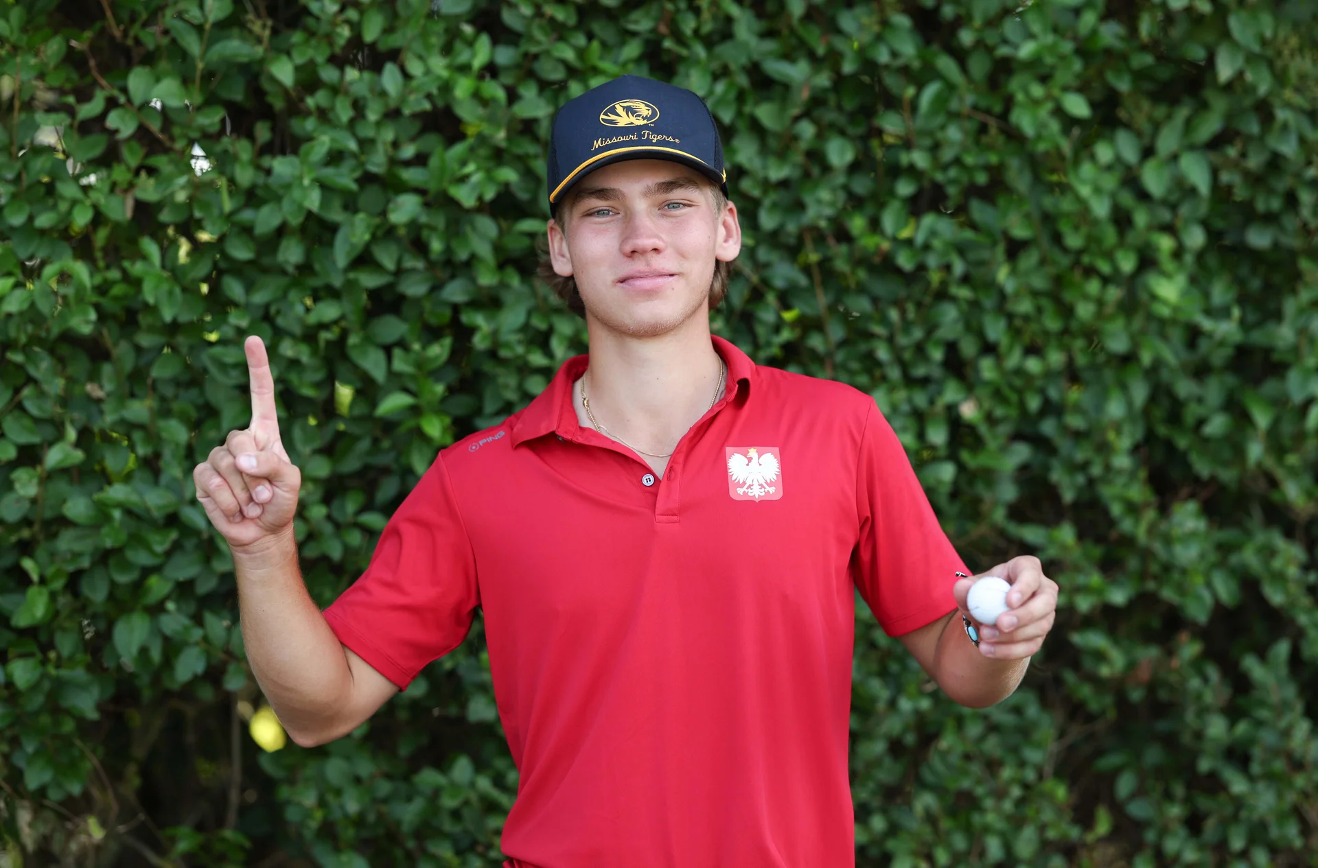 Antoni Hawkins of Poland pictured after a hole in one on the 15th hole during day two of The R&A Boys' Amateur Championship at Gailes Links Golf Course.