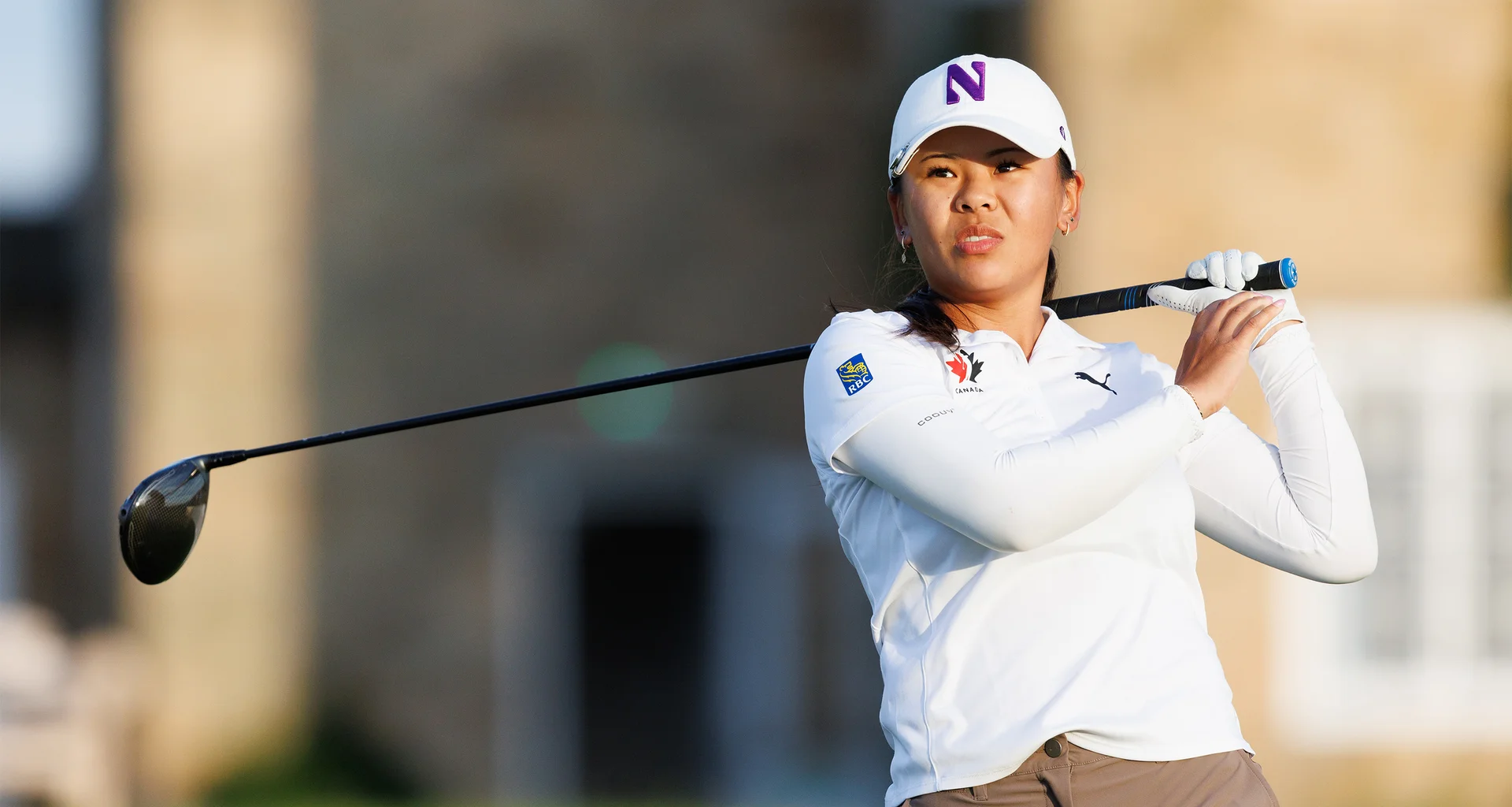 Ann-Sophie Bourgault of Canada plays a tee shot during a playoff on Day Two of the 2026 Women's Amateur Championship.