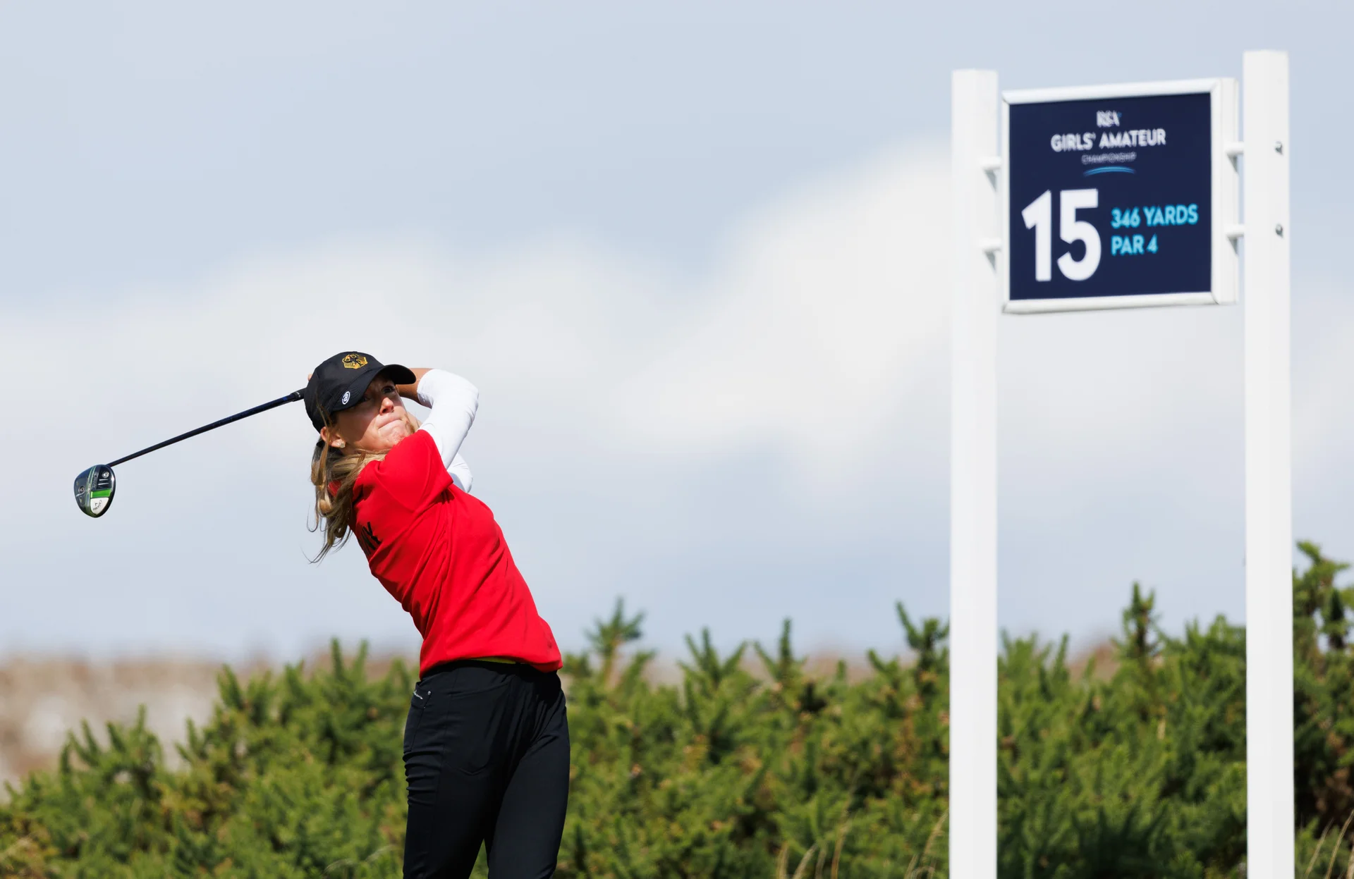 Lena Geier of Germany plays a tee shot at the 15th hole during Day Two of the R&A Girls' Amateur Championship.