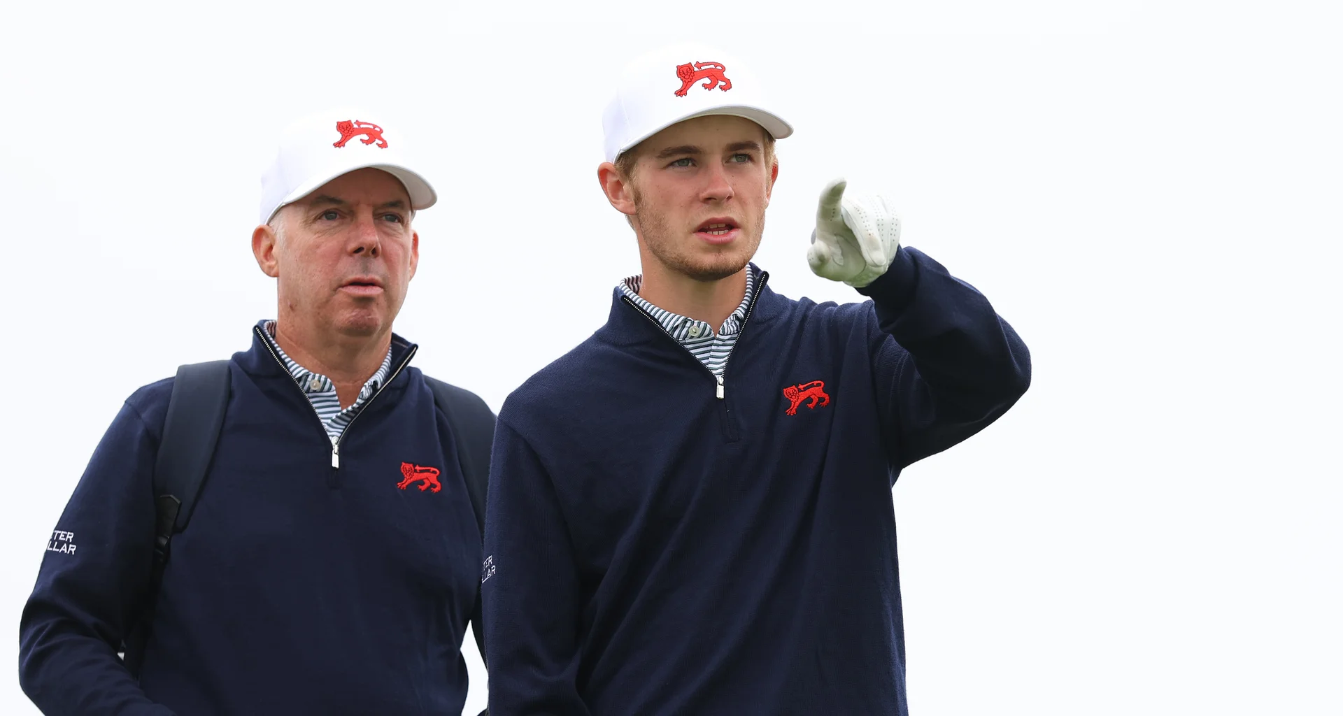 GB&I Walker Cup Captain Dean Robertson with Connor Graham during the 2025 Walker Cup at Cypress Point.