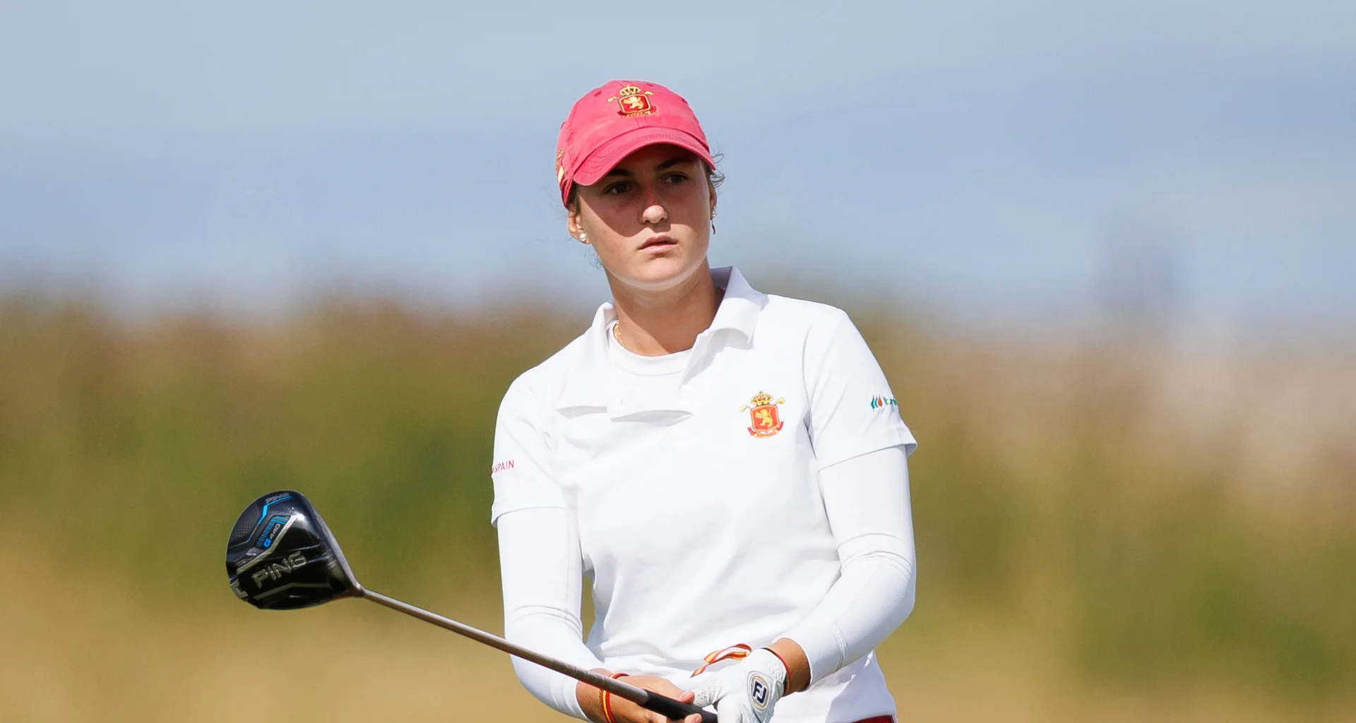 Carlota Lopez Minguela of Spain plays a tee shot during Day Two of the R&A Girls' Amateur Championship at Craigielaw Golf Club.