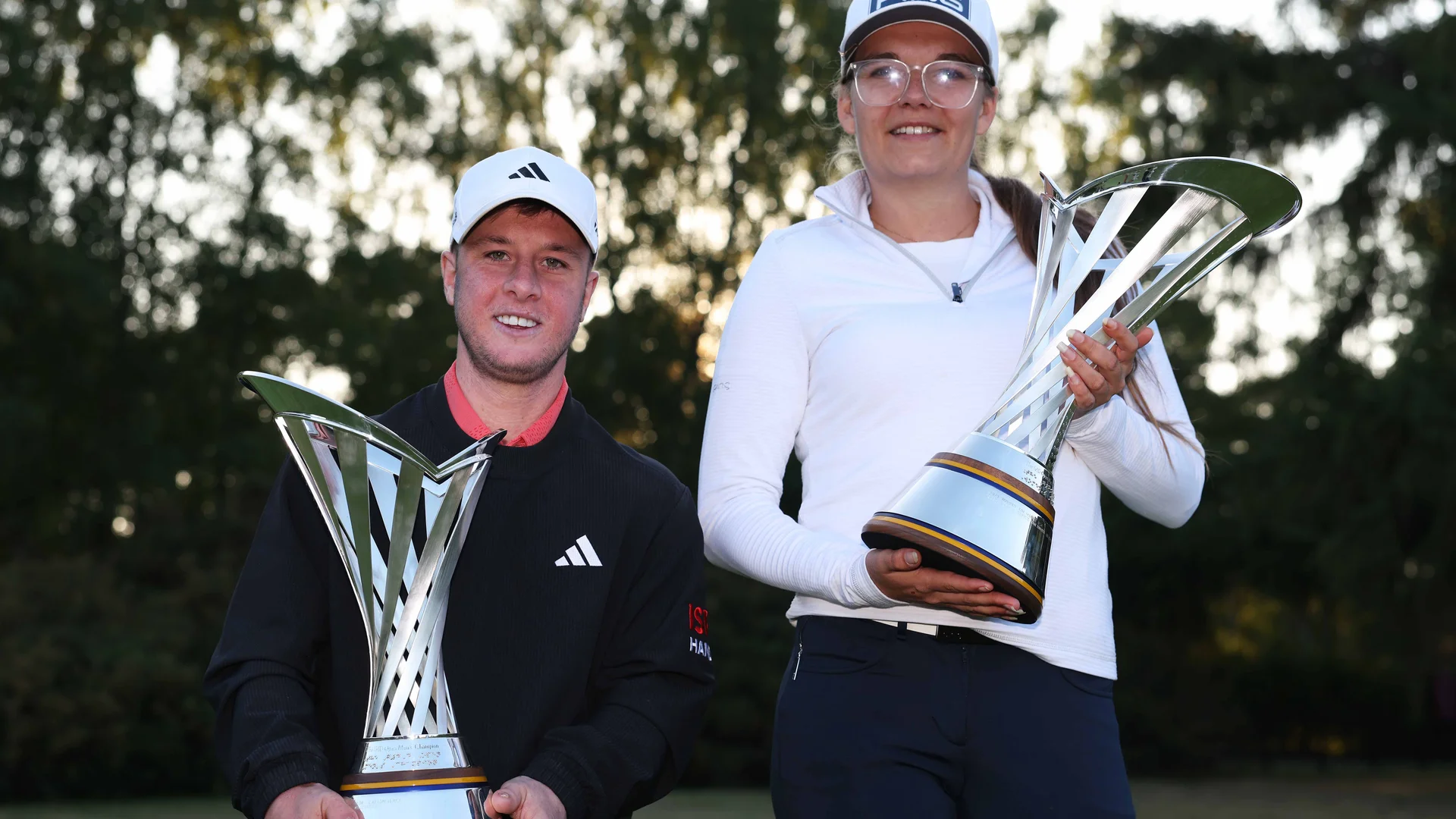 Brendan Lawlor and Daphne van Houten after winning the men's and women's events at The G4D Open at Woburn.