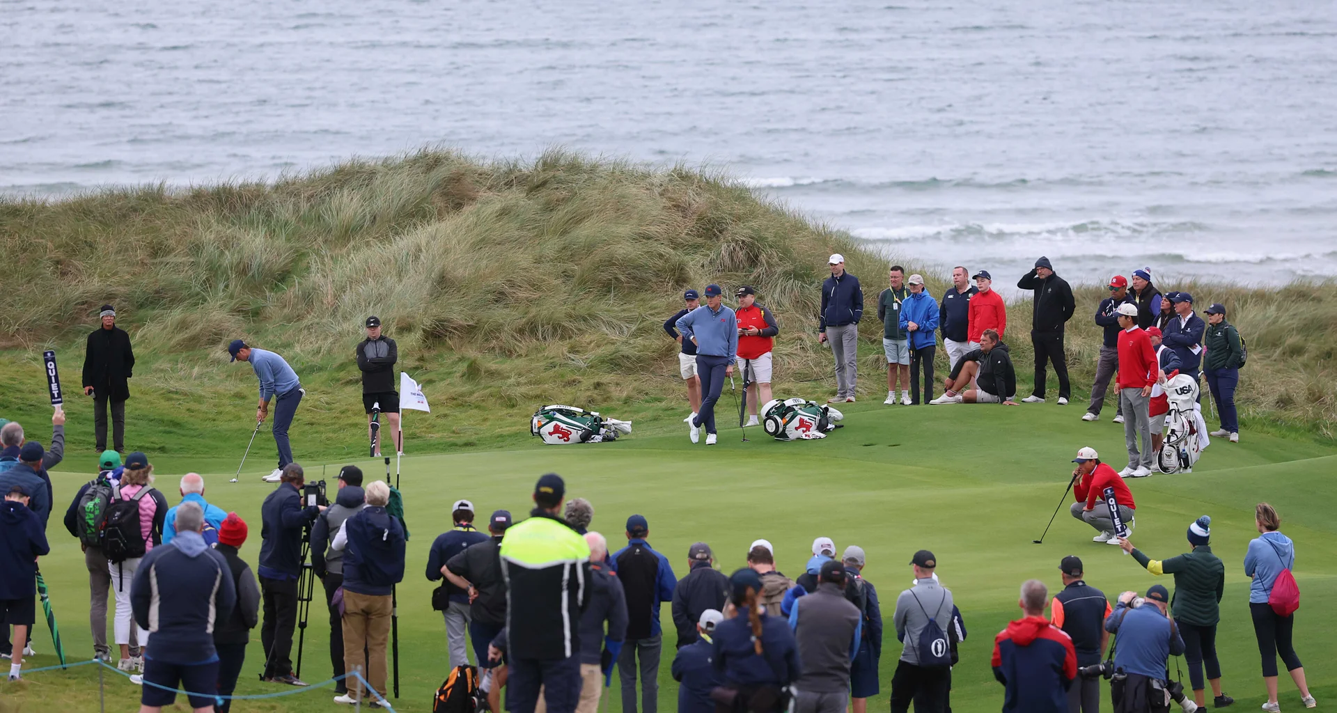 Sam Easterbrook of Team GB&I putts on the third green during the foursomes matches on day two of the Walker Cup at Lahinch.