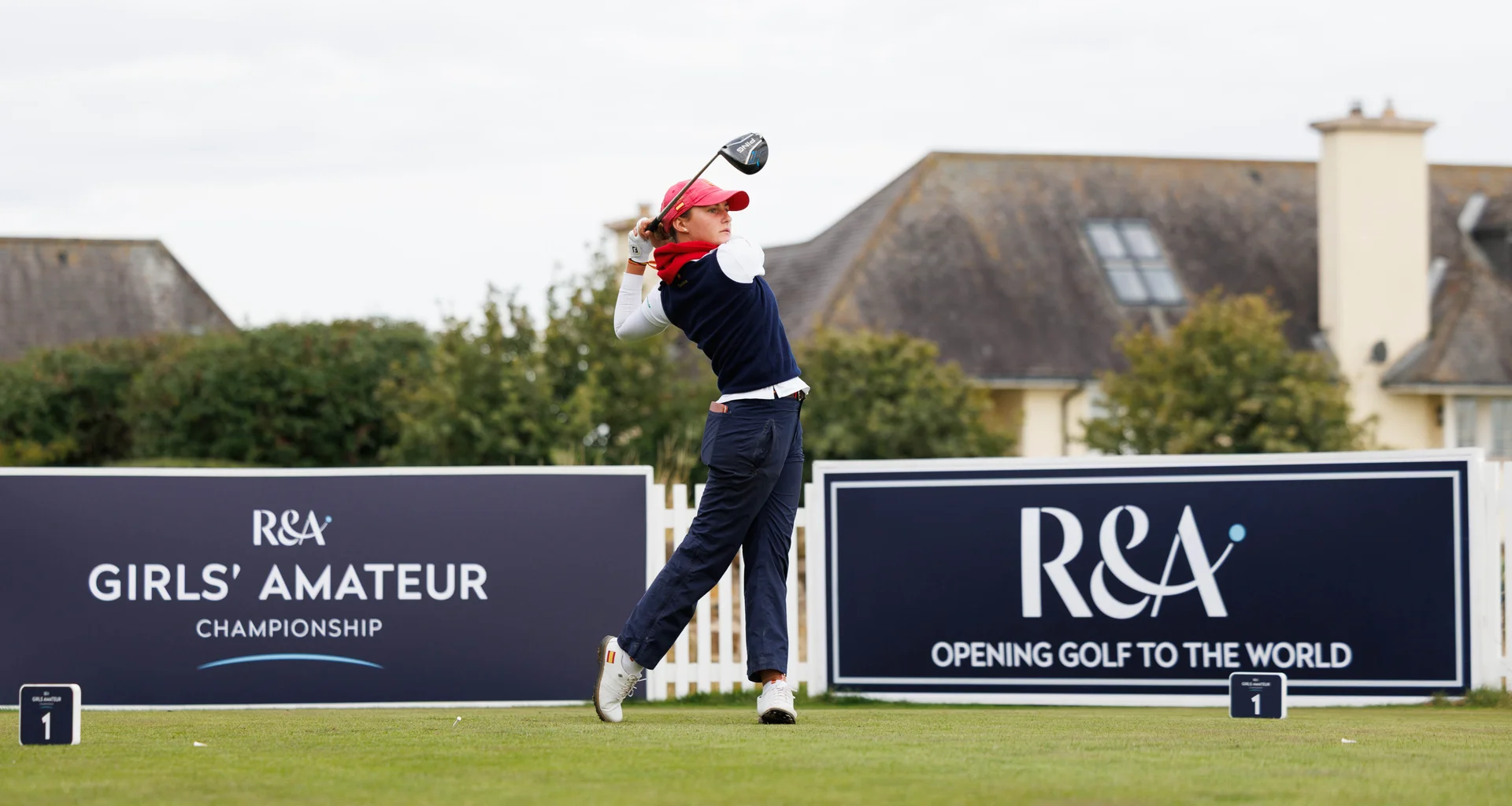 Carlota Lopez Minguela of Spain plays a tee shot at the 1st hole during Day Two of the R&A Girls' Amateur Championship at Craigielaw Golf Club.