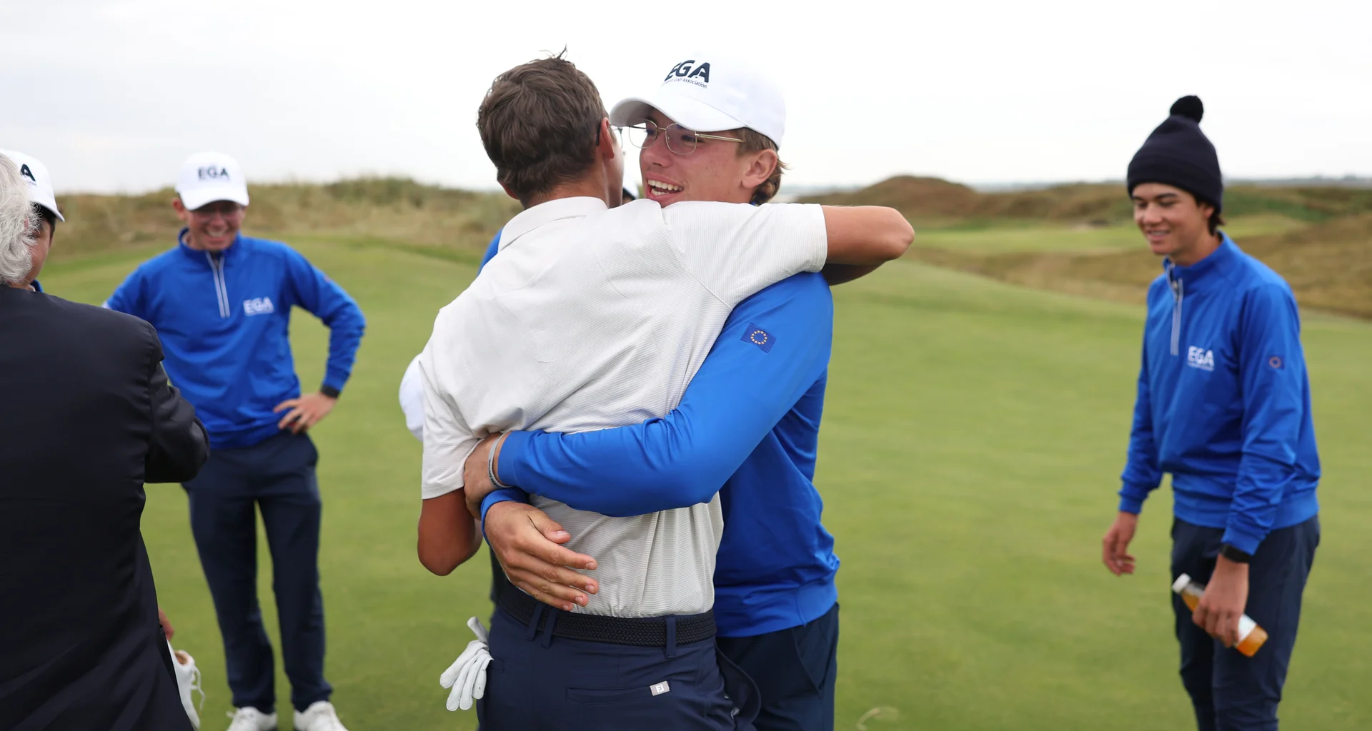 The Continent of Europe players celebrate during the 2026 Jacques Leglise Trophy at The Island, Ireland.
