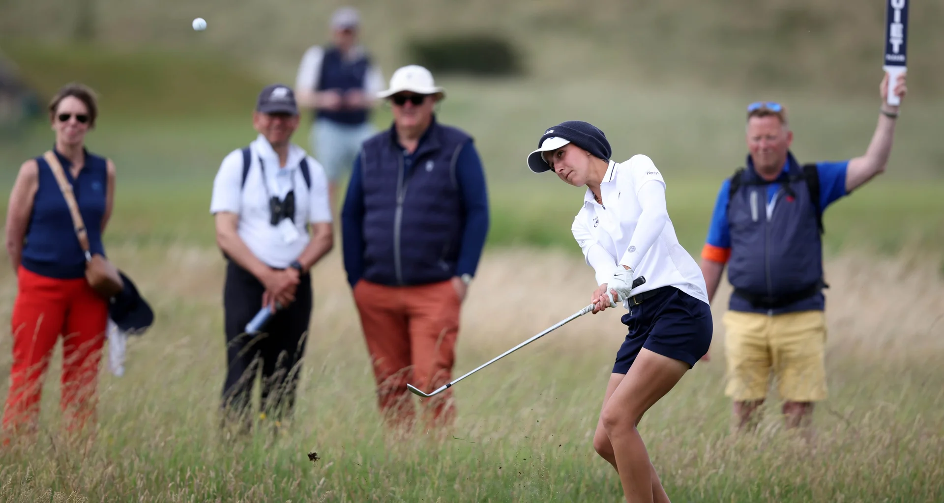Valentine Delon of France hits an approach shot during the Final of the 2026 Women's Amateur Championship at Muirfield.