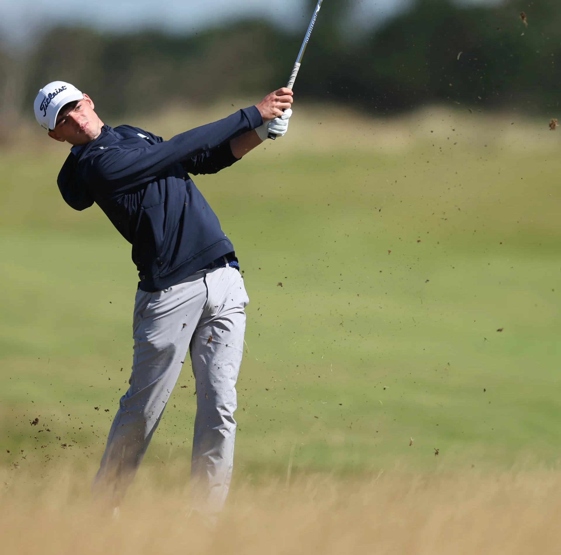 Aidan Lawson in action during the 2026 Boys' Amateur Championship at Gailes Links.