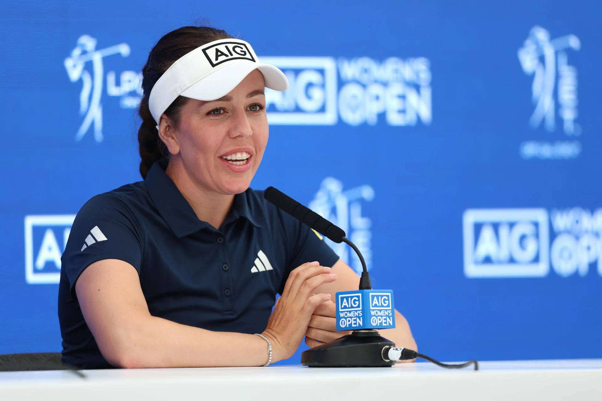 Georgia Hall during her press conference ahead of the AIG Women's Open at Royal Lytham & St Annes.