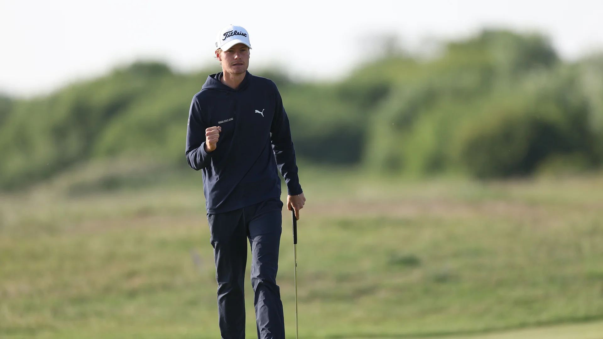 Mads Viemose Larsen celebrates during the play-off at The 130th Amateur Championship at Royal St George's.