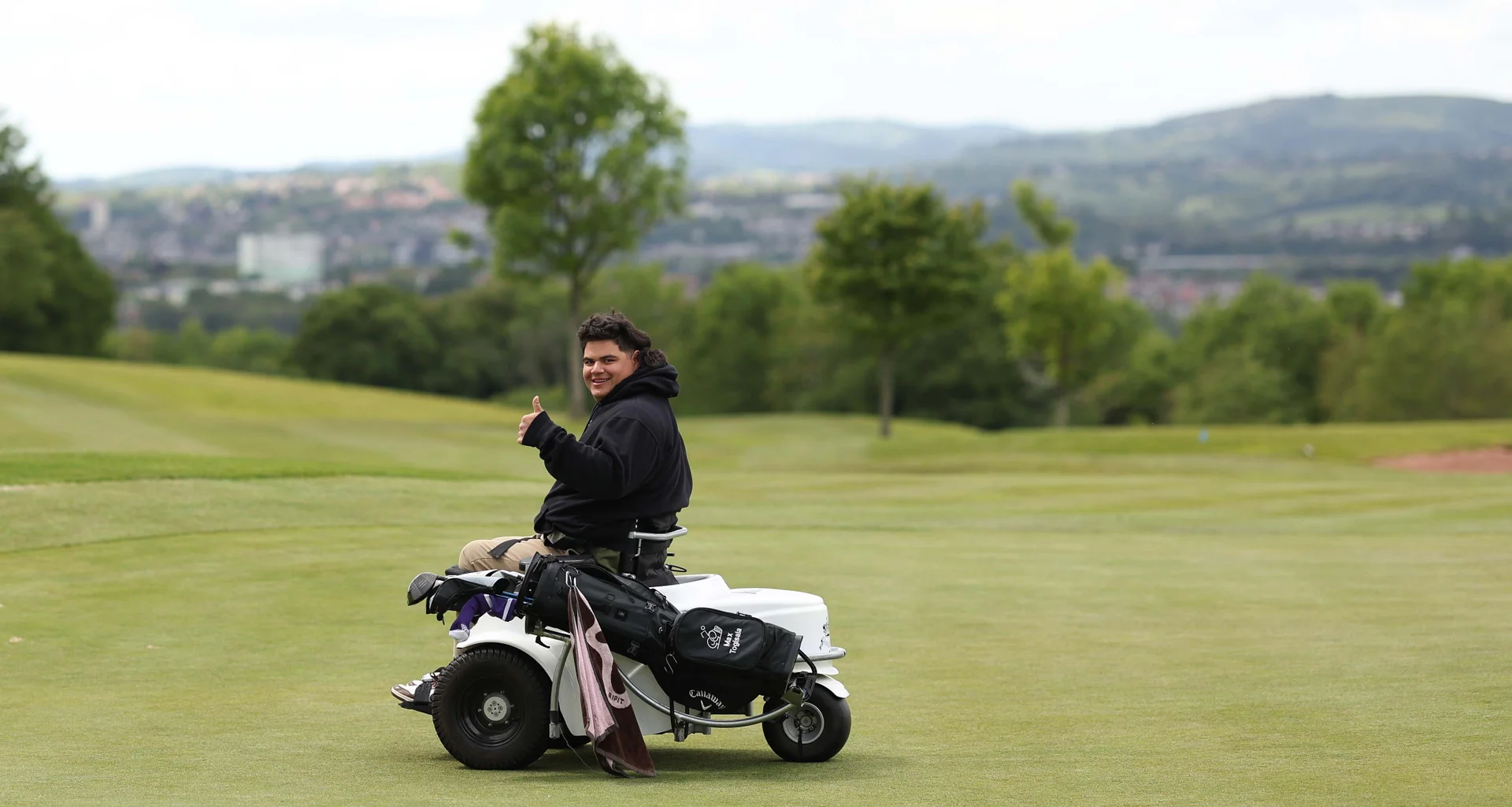 Max Togisala gives the thumbs up during The G4D Open at Celtic Manor.