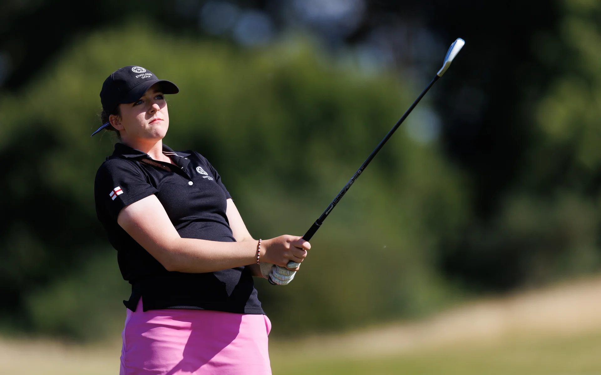 Emily Peaford of England plays an approach shot during Day One of the R&A Girls' Amateur Championship.