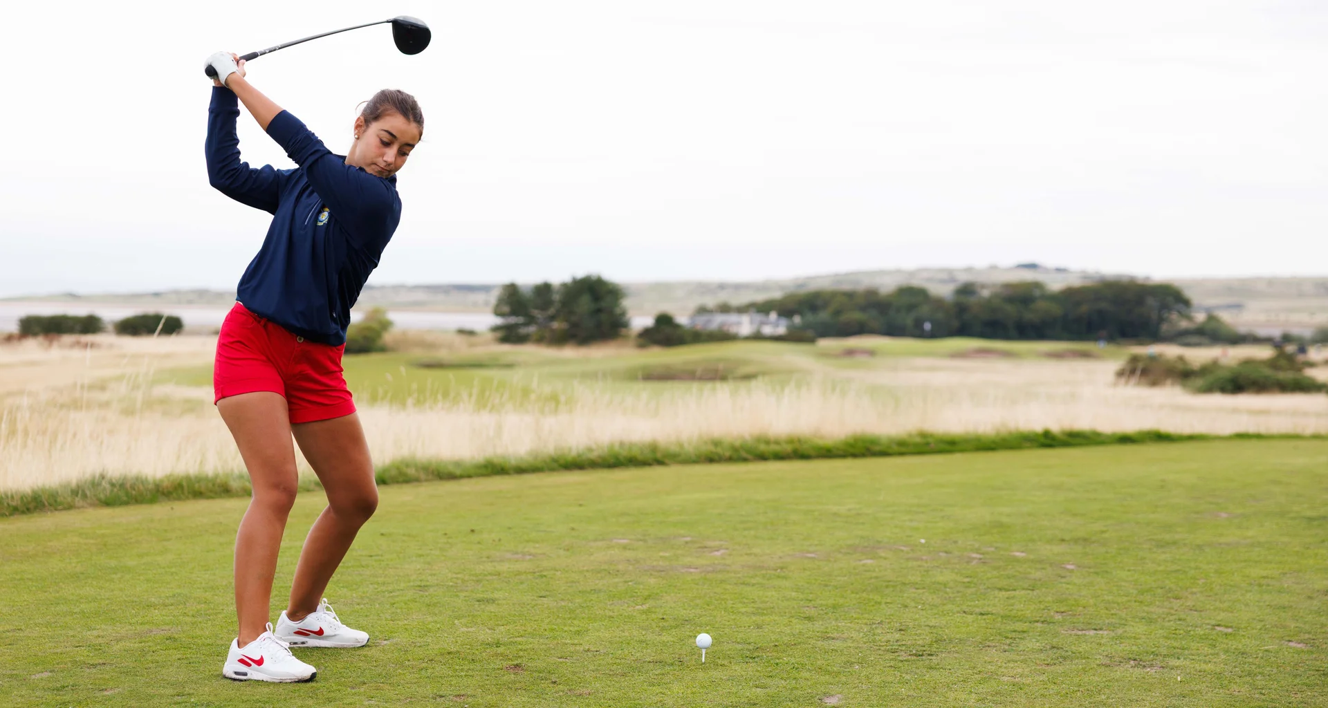 Blanca Gomez-Balboa of Spain plays a tee shot at the 1st hole during Day Two of the R&A Girls' Amateur Championship at Craigielaw Golf Club.