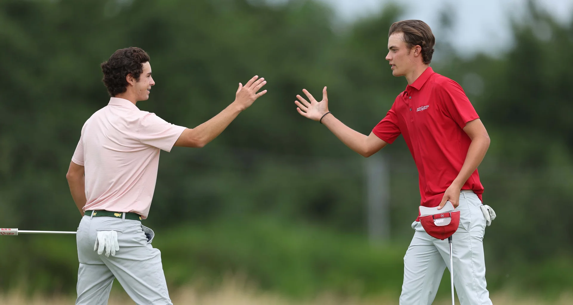 Harry Thomas and Clint Lewis in action during the 2026 Boys' Amateur Championship at Gailes Links.