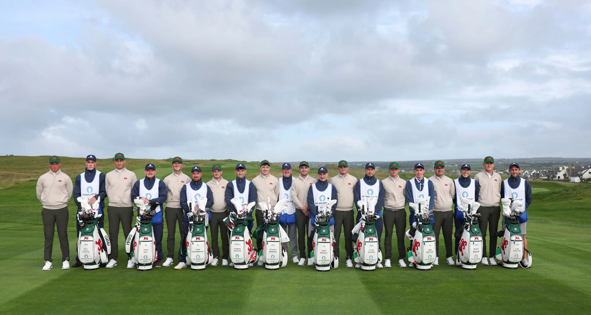 The GB&I team with their caddies during practice for the 51st Walker Cup at Lahinch.