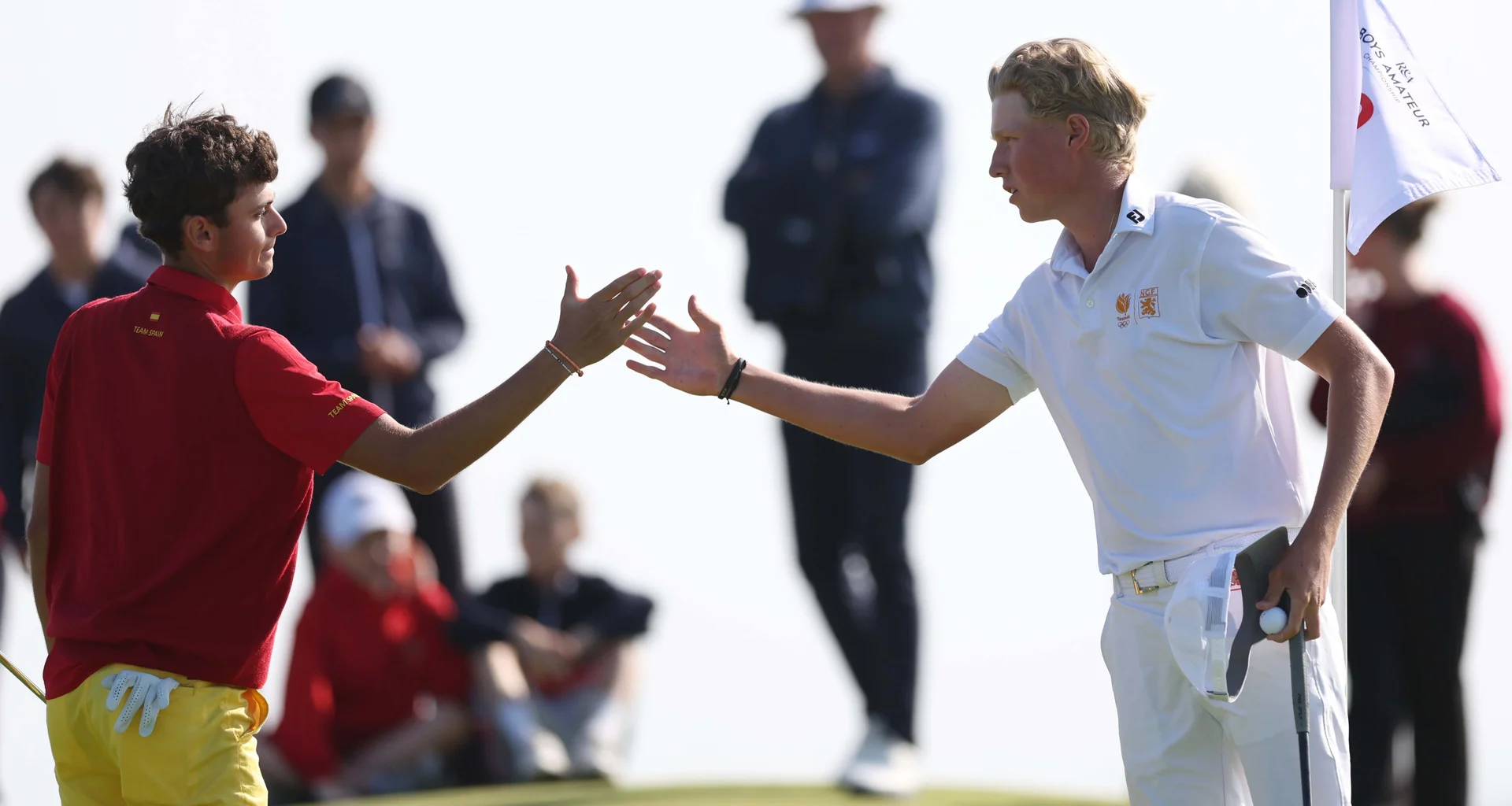 Guus Lafeber and Yago Horno during the Final of the Boys' Amateur Championship at County Louth.