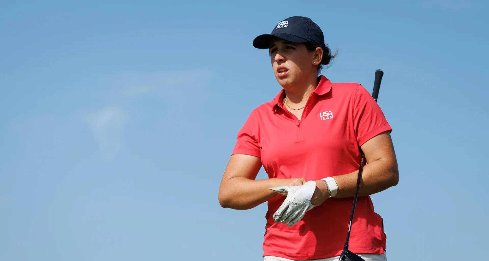 Farah O'Keefe of USA plays a tee shot during Day Two of the 2026 Women's Amateur Championship at Muirfield.