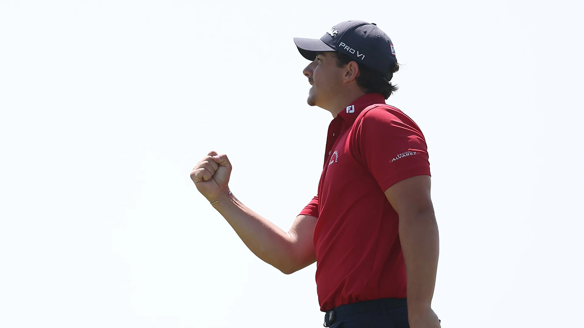 Matthis Lefevre celebrates his victory over Kris Kim at The Amateur Championship.
