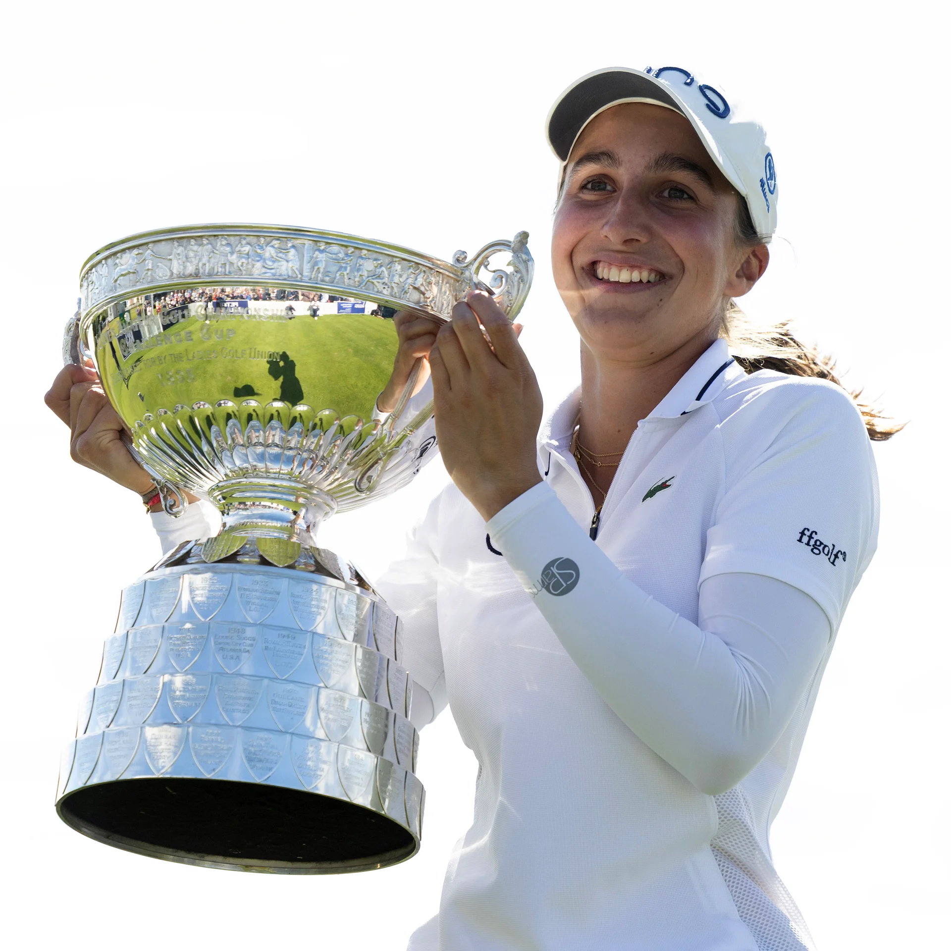 Valentine Delon of France holds the trophy following her victory during the Final of the 2026 Women's Amateur Championship at Muirfield.